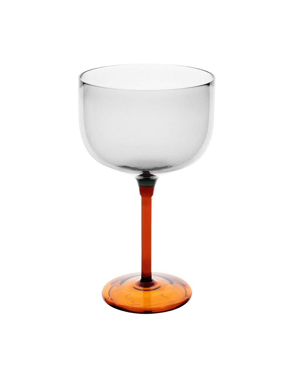Transparent smokey grey Eclipse Ember coupe, showcasing its wide bowl for wine and cocktails.