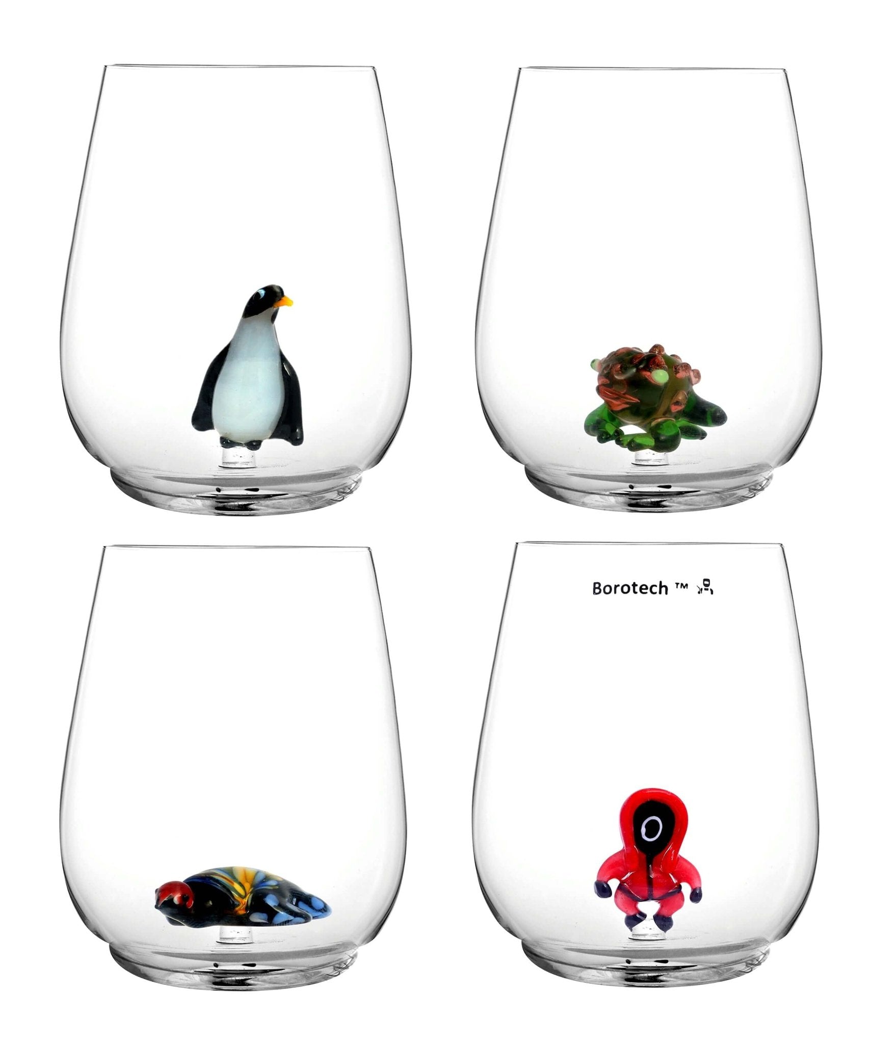 Set of 4 Whimsy Wonders Stemless Glass Set – Playful Elegance - BorotechBorotech