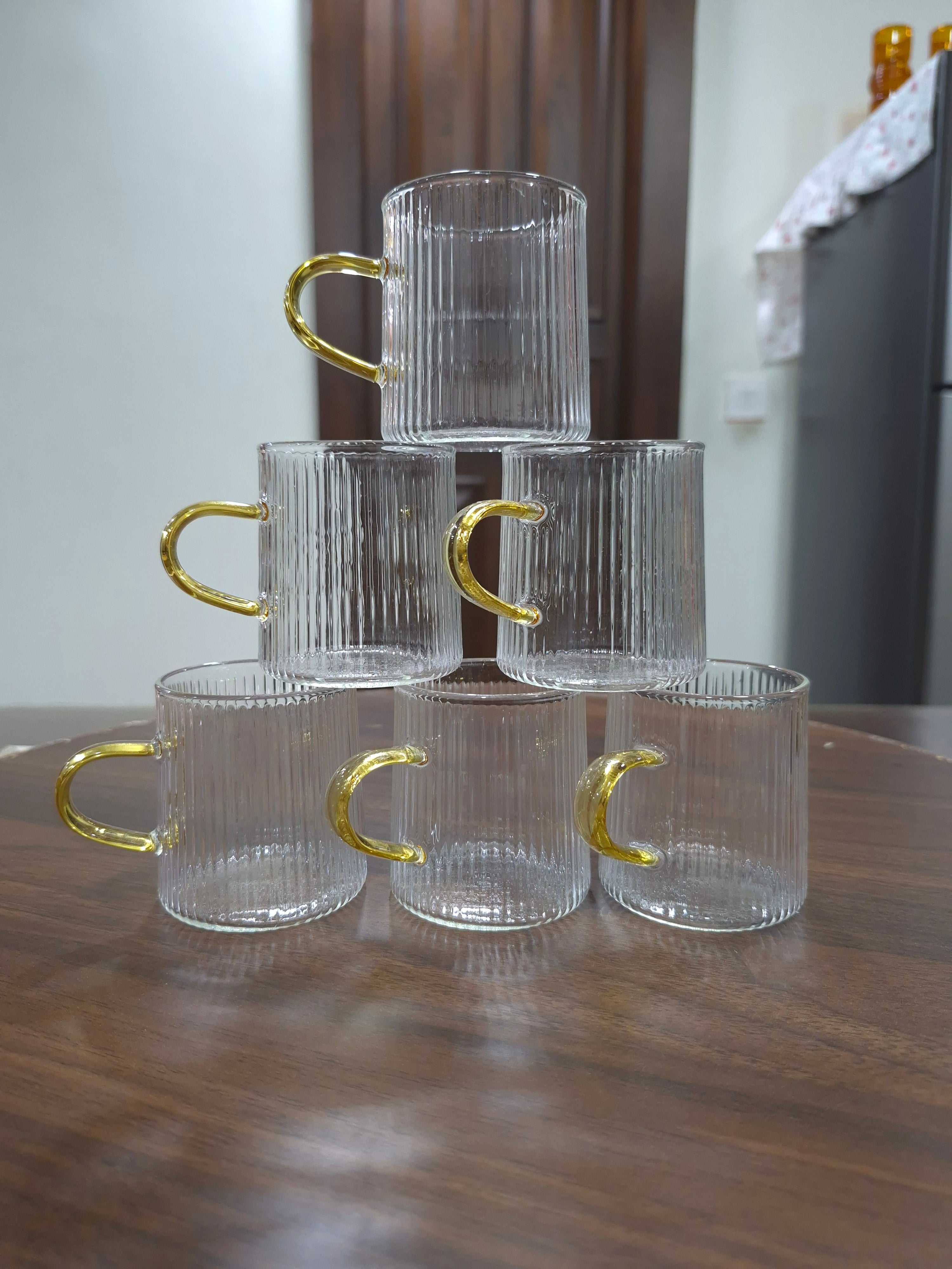 Borosilicate Ribbed Tea Cup set of 6