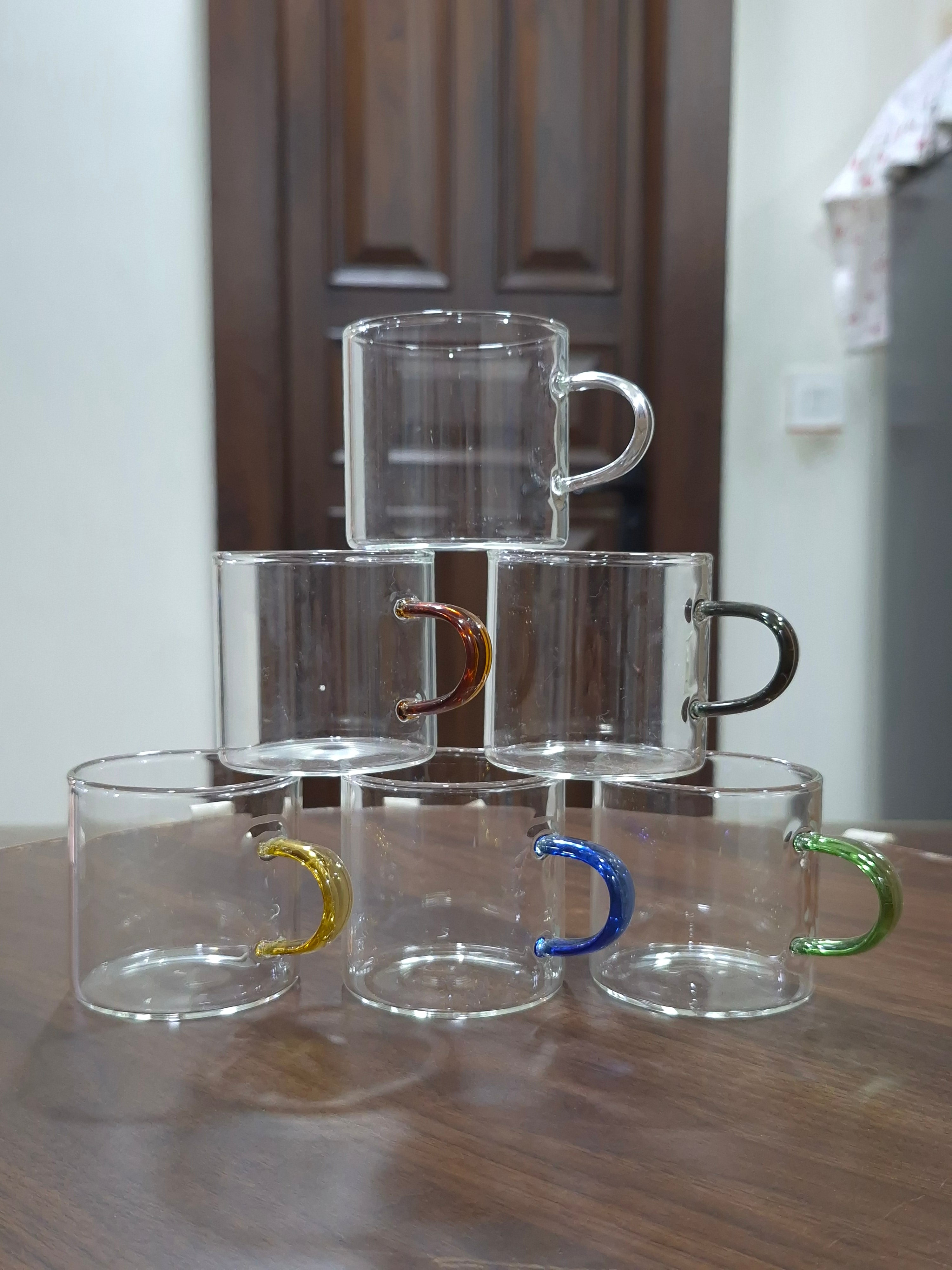 Rainbow Handle Borosilicate Tea Cup Set of 6