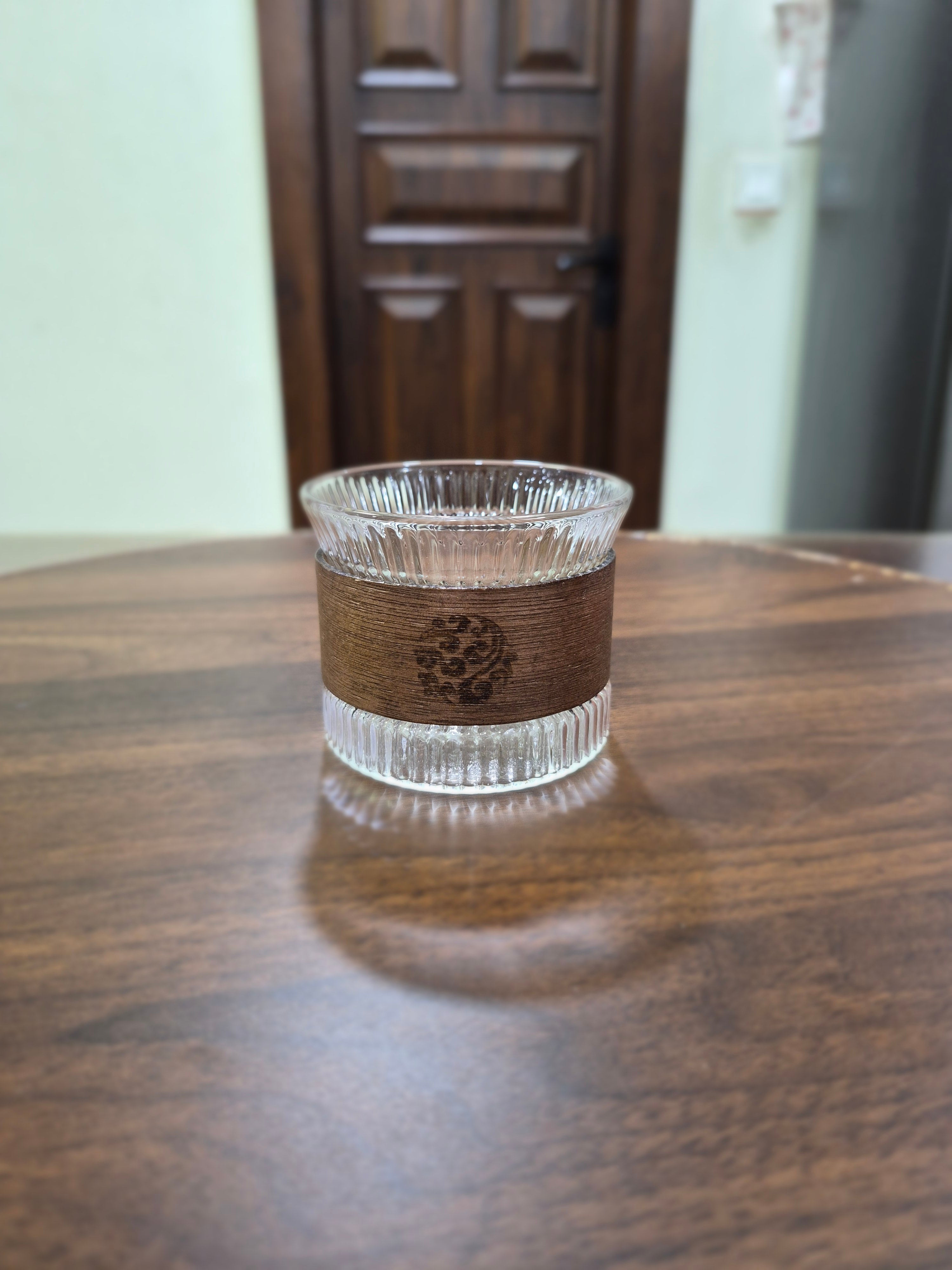 Ribbed Borosilicate Tumbler with Wood Band