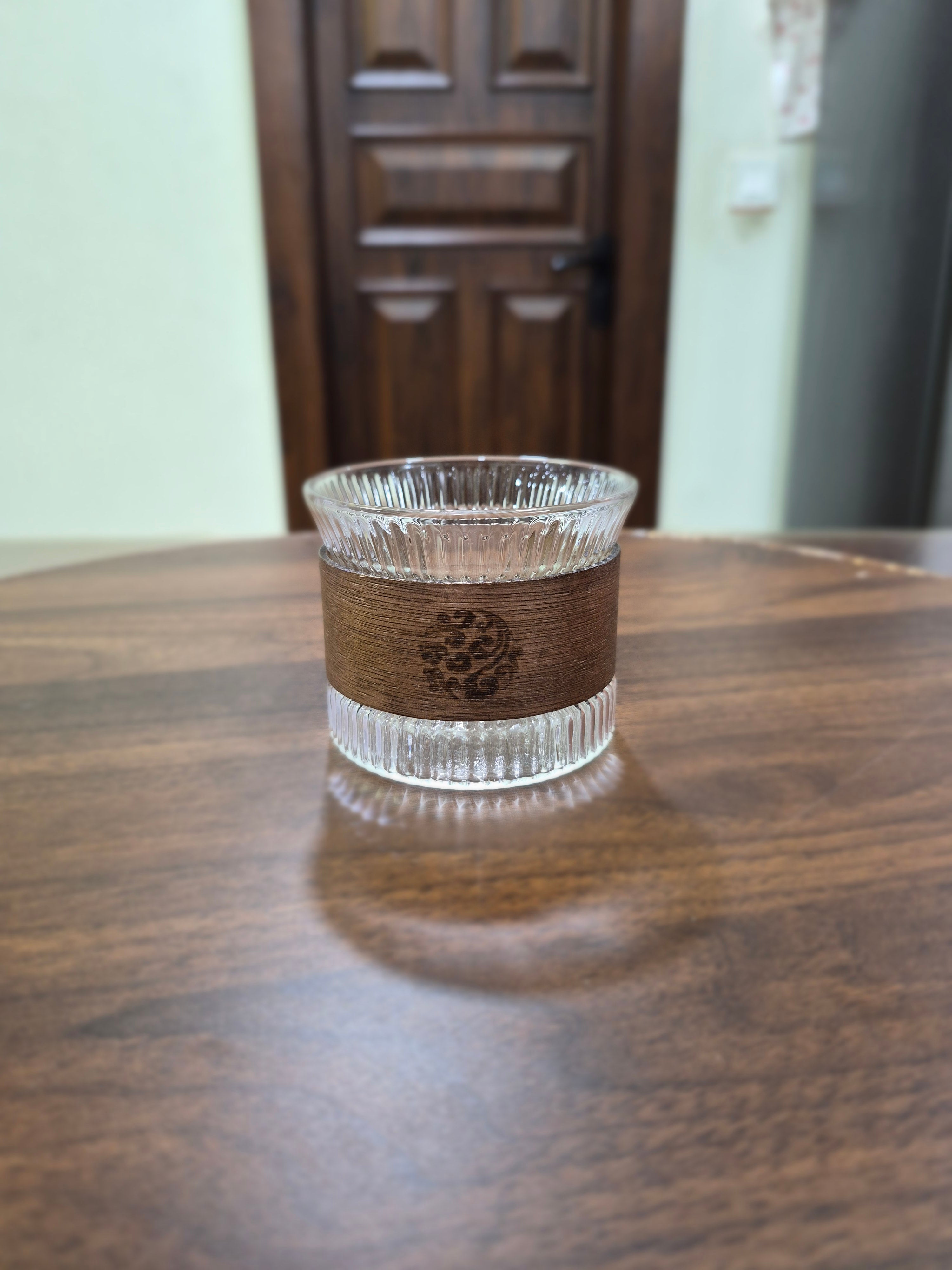 Ribbed Borosilicate Tumbler with Wood Band