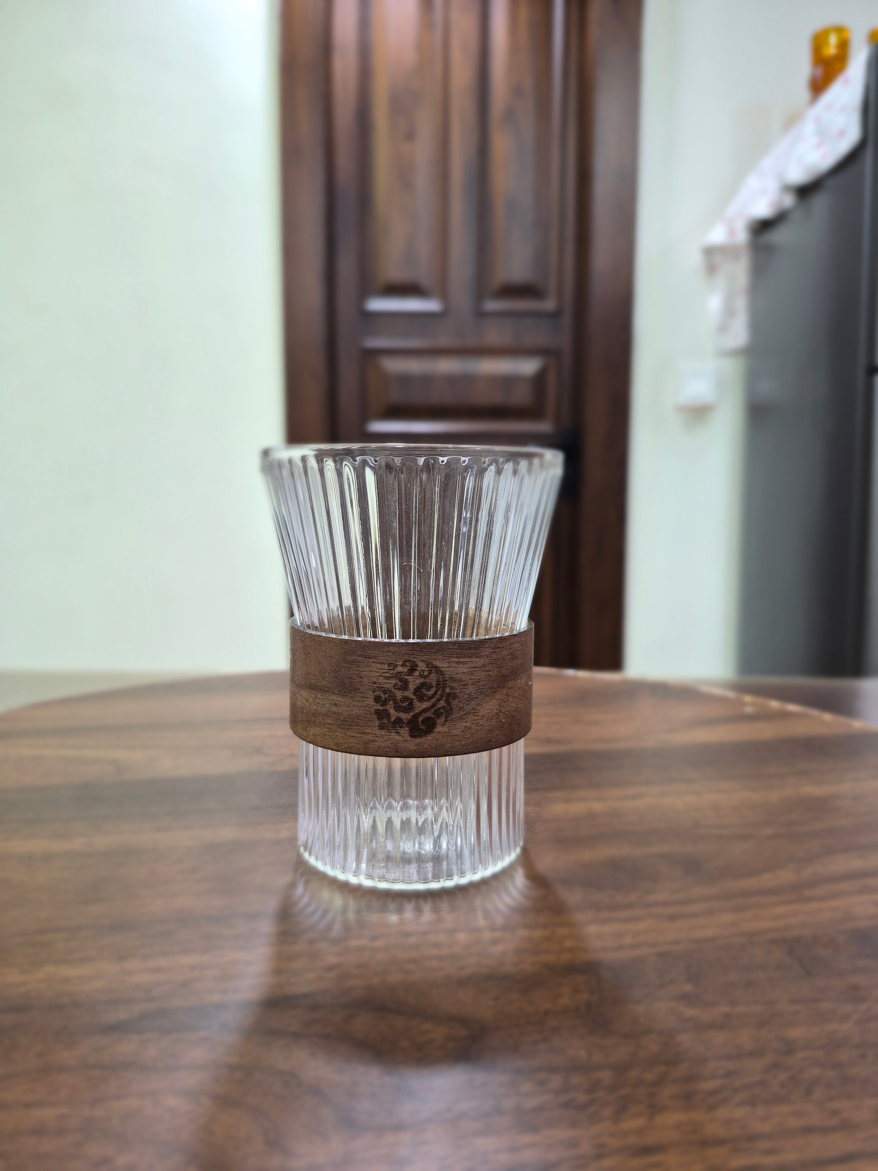 Flared Ribbed Borosilicate Tumbler with Wood Band