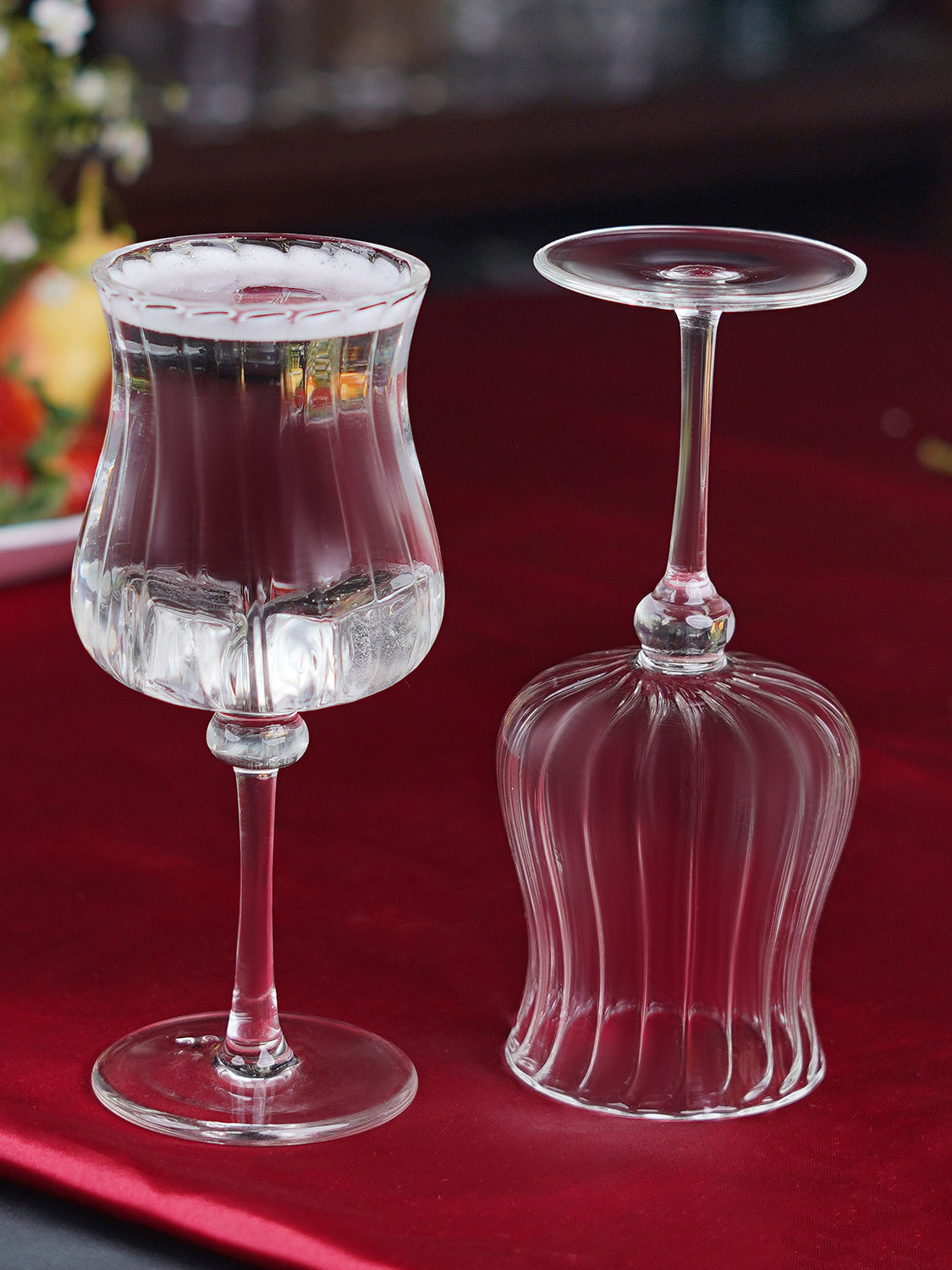 Bloom Fluted Stem Glass Set (Set of 2) – Spring-Inspired Elegant Drinkware