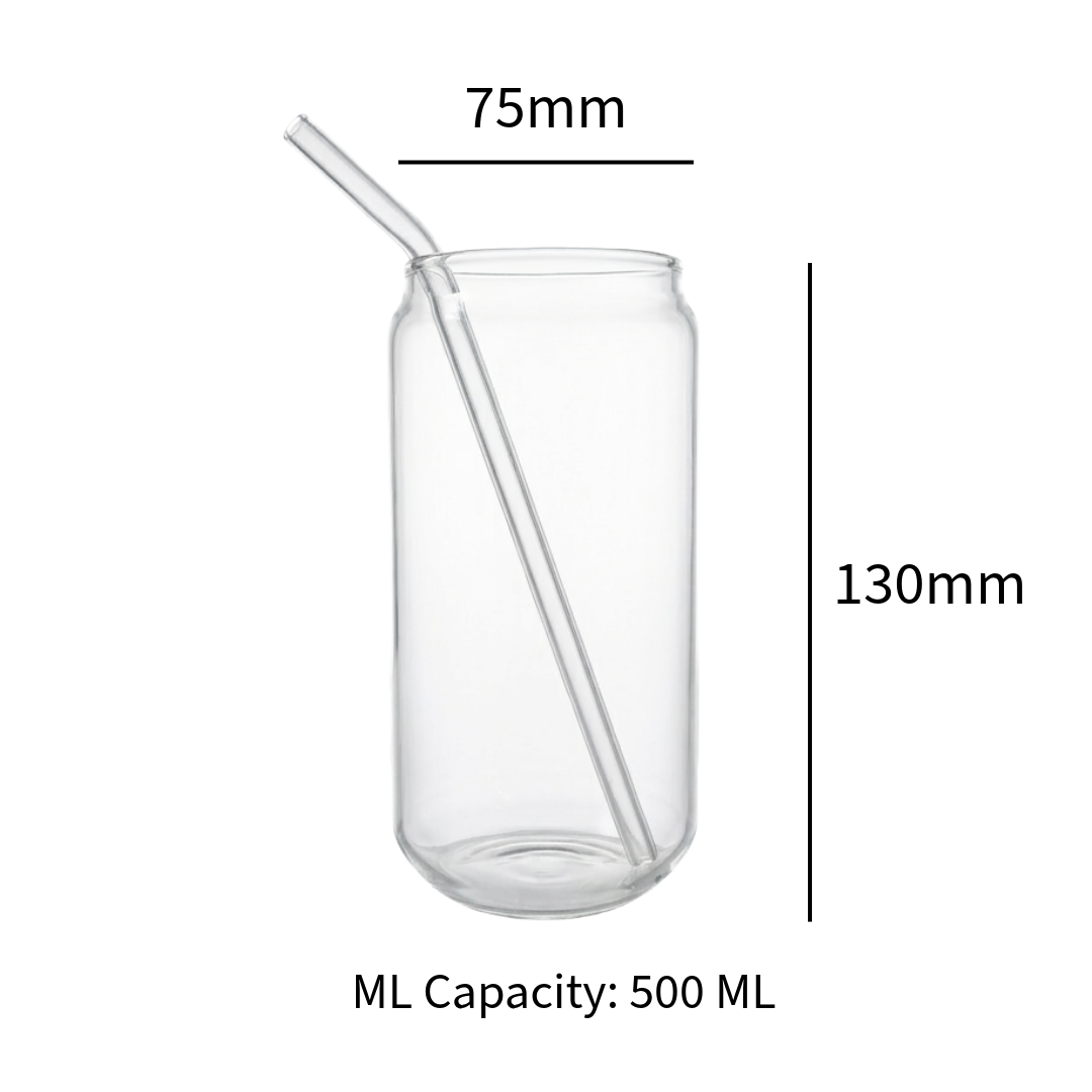 Can-Shaped Borosilicate Glass Cup with Glass Straw