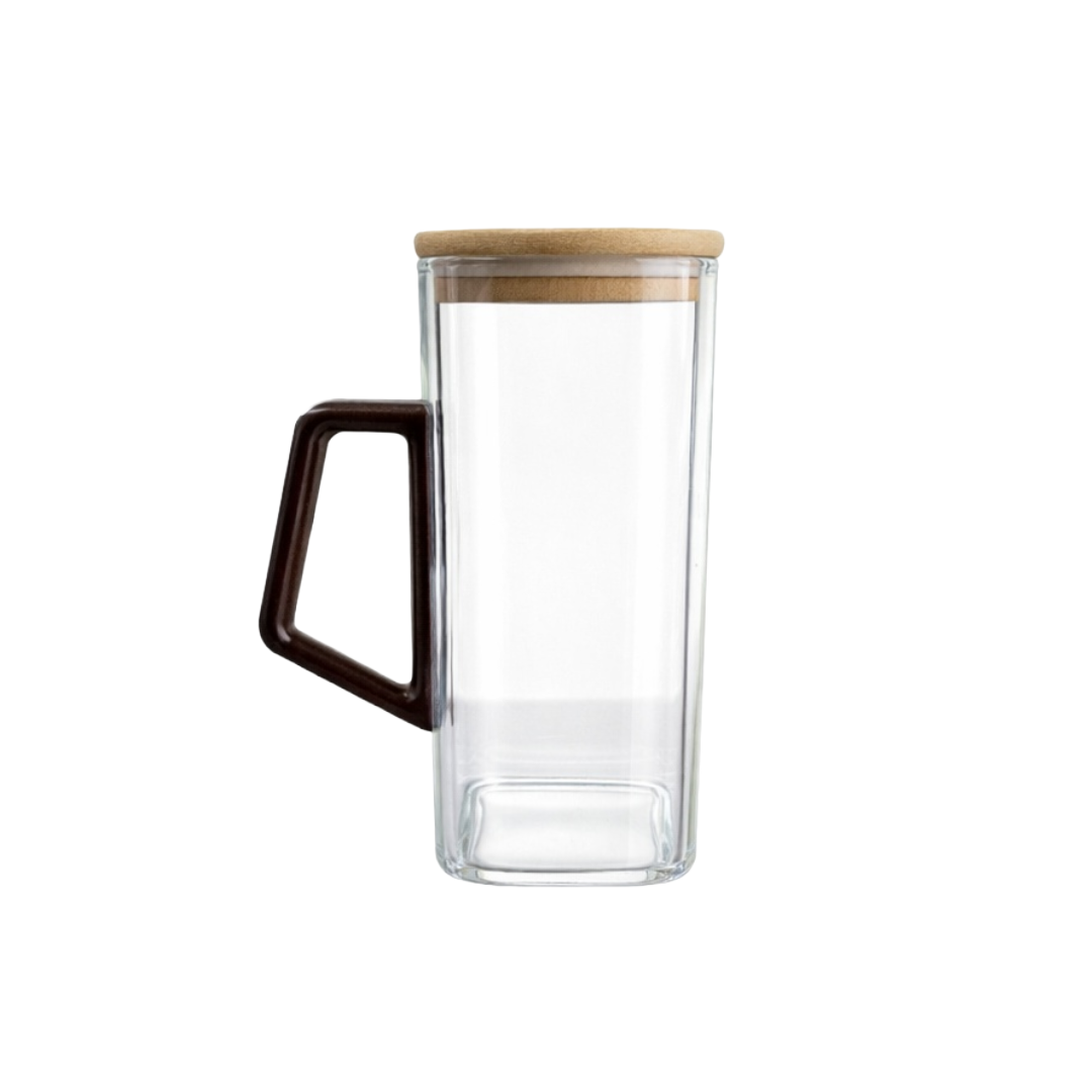 Square Borosilicate Glass Mug with Bamboo Lid