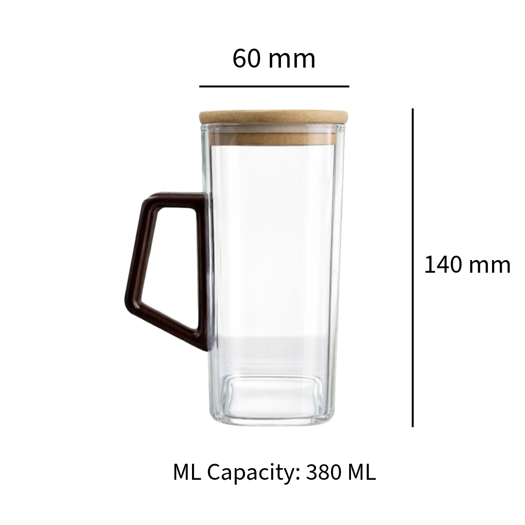 Square Borosilicate Glass Mug with Bamboo Lid