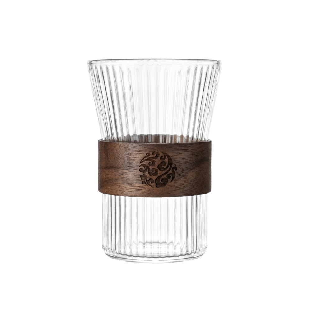 Flared Ribbed Borosilicate Tumbler with Wood Band