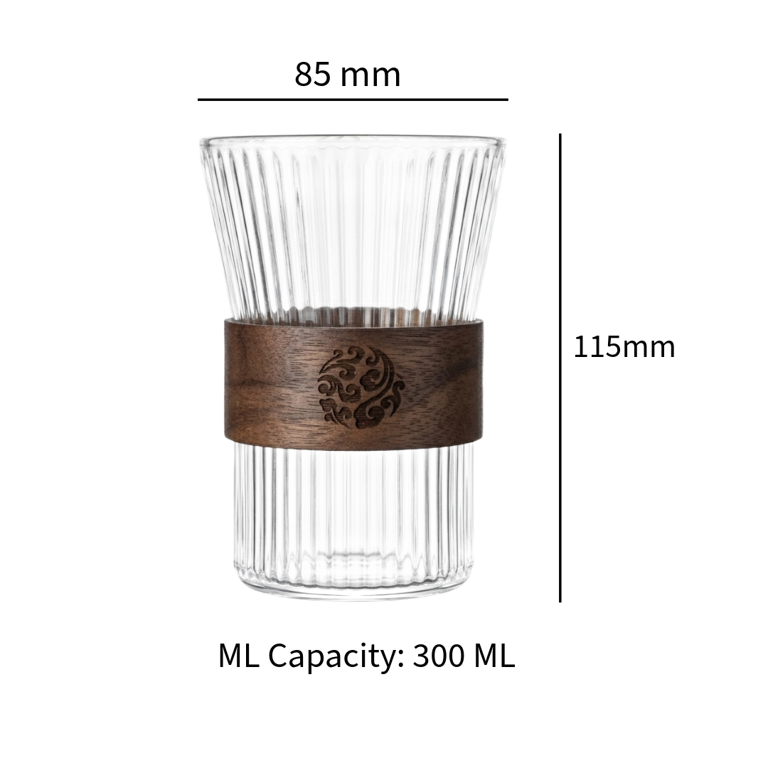 Flared Ribbed Borosilicate Tumbler with Wood Band