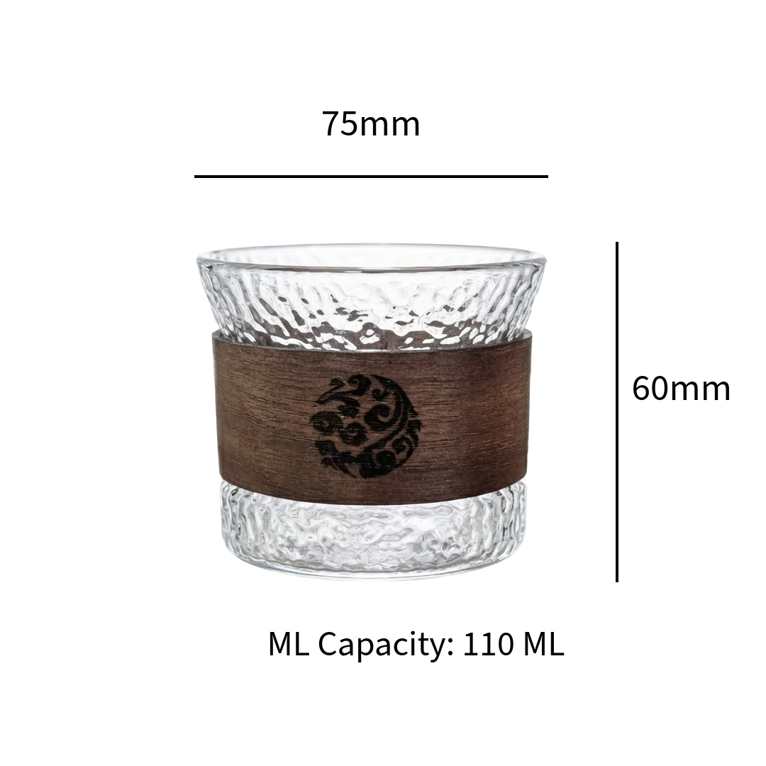 Artisan Hammered Borosilicate Glass — Engraved Wood Band