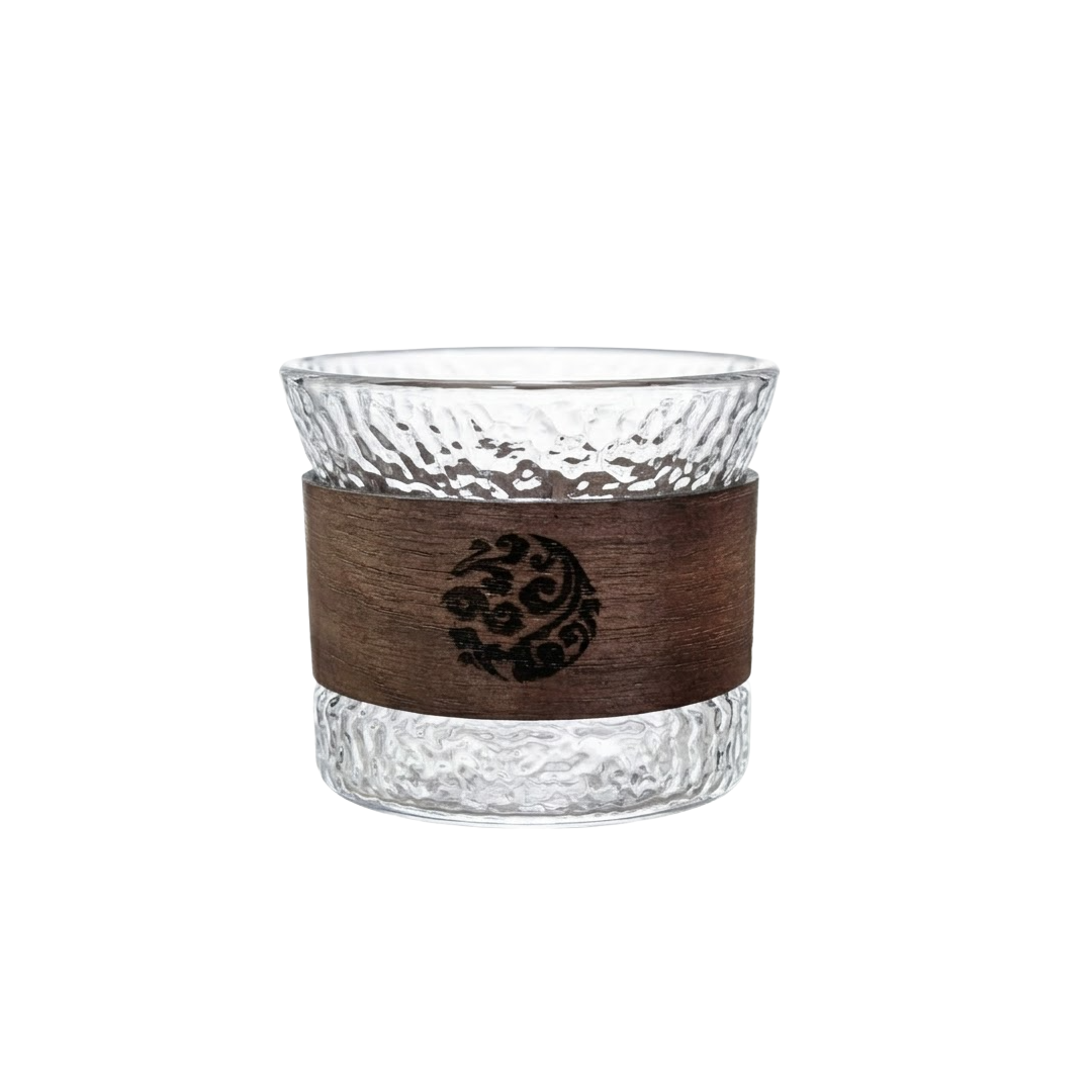 Artisan Hammered Borosilicate Glass — Engraved Wood Band