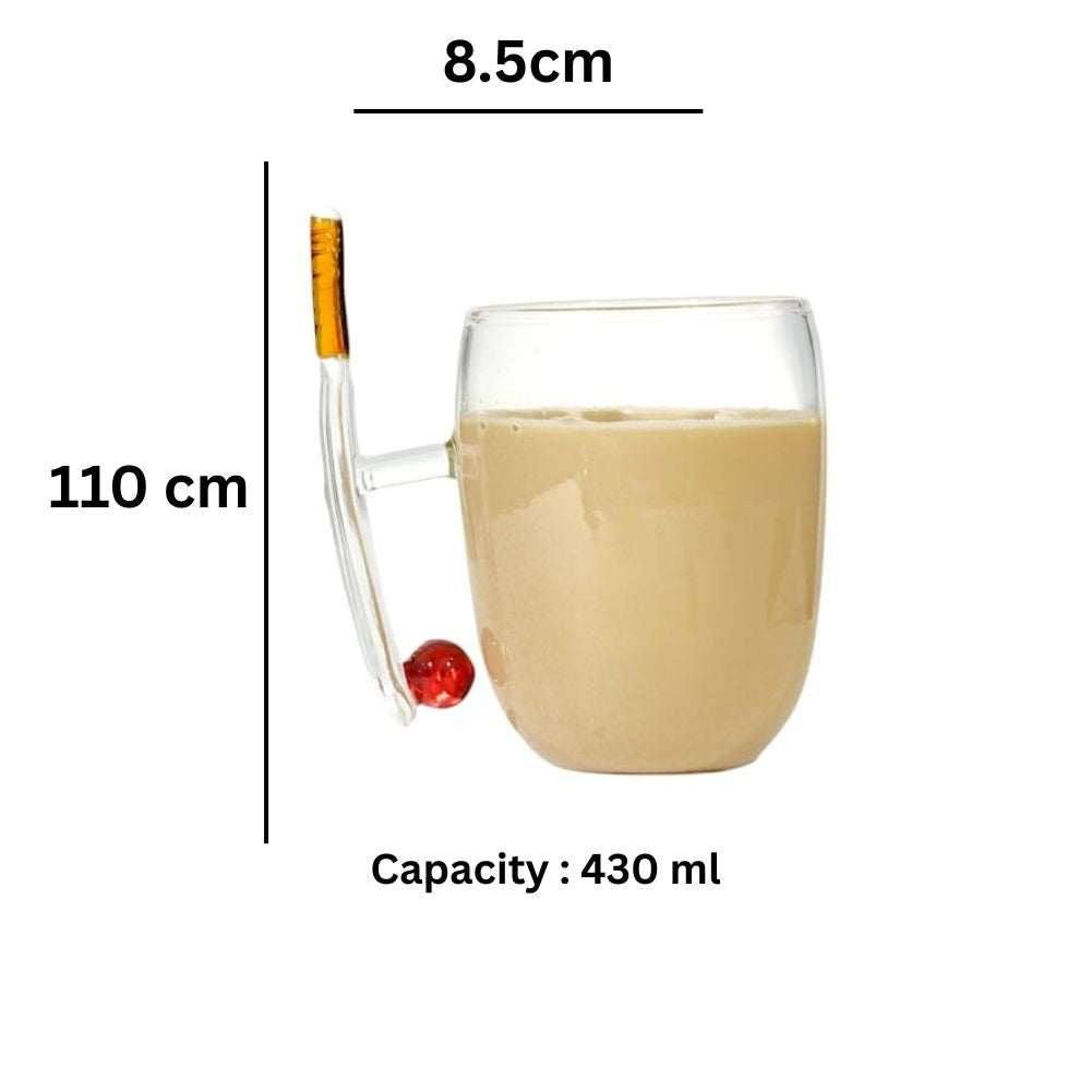 Cricket Theme Glass Coffee & Tea Mug with Bat Ball Wicket Handle, Handmade 100% Borosilicate Glass, Unique Gift for Cricket Enthusiasts