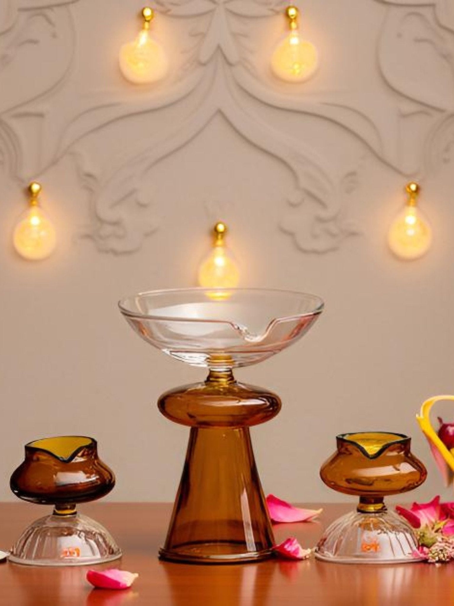 Borotech Amber Glass Diyas – 3 Pc Handmade Set for Pooja & Decor - BorotechGD - AMBER - COMBO - 3PCBorotech