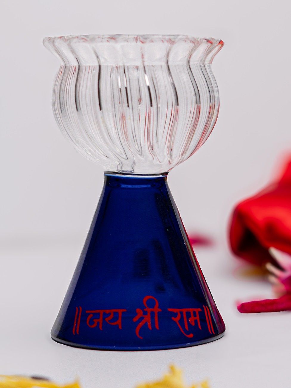 Borotech Blue Glass Diya – Handmade Pedestal Oil Lamp for Pooja & Decor - BorotechGD - BLUE - 01PCBorotech