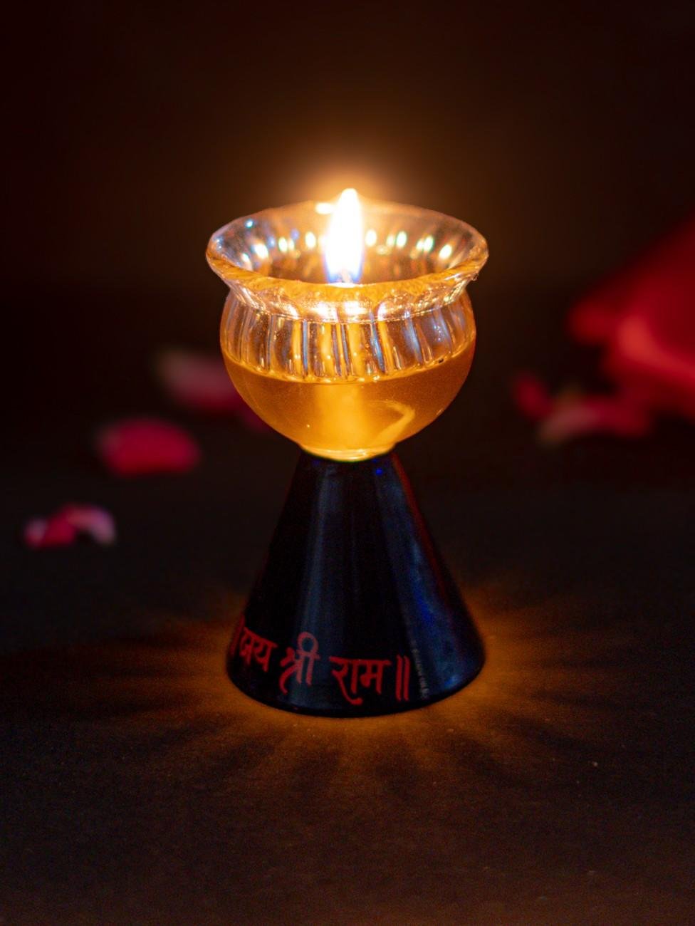 Borotech Blue Glass Diya – Handmade Pedestal Oil Lamp for Pooja & Decor - BorotechGD - BLUE - 01PCBorotech