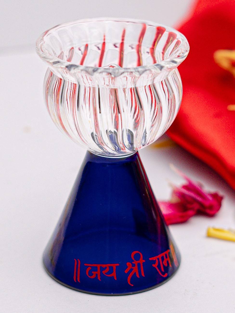 Borotech Blue Glass Diya – Handmade Pedestal Oil Lamp for Pooja & Decor - BorotechGD - BLUE - 01PCBorotech