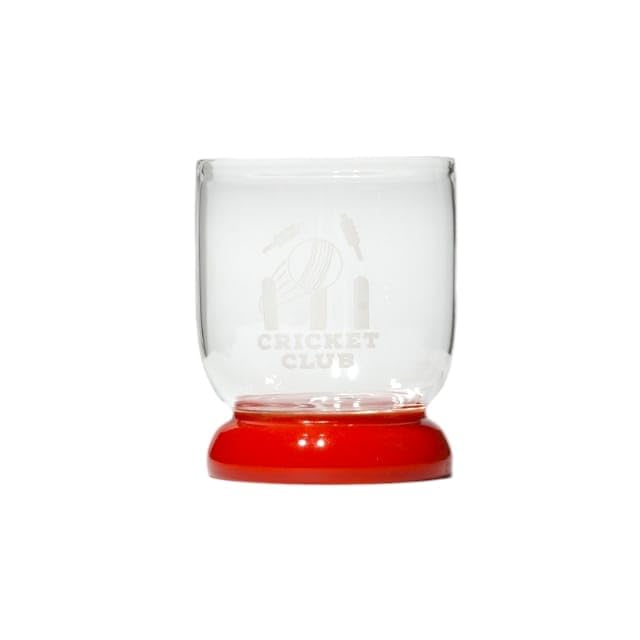 Borotech Cricket Club Designer Glass with Colored Base, 300 ml Capacity, Engraved Cricket Theme, Transparent Body, Drinkware for Sports Enthusiasts - BorotechRedB0GFWTSCKCBorotech
