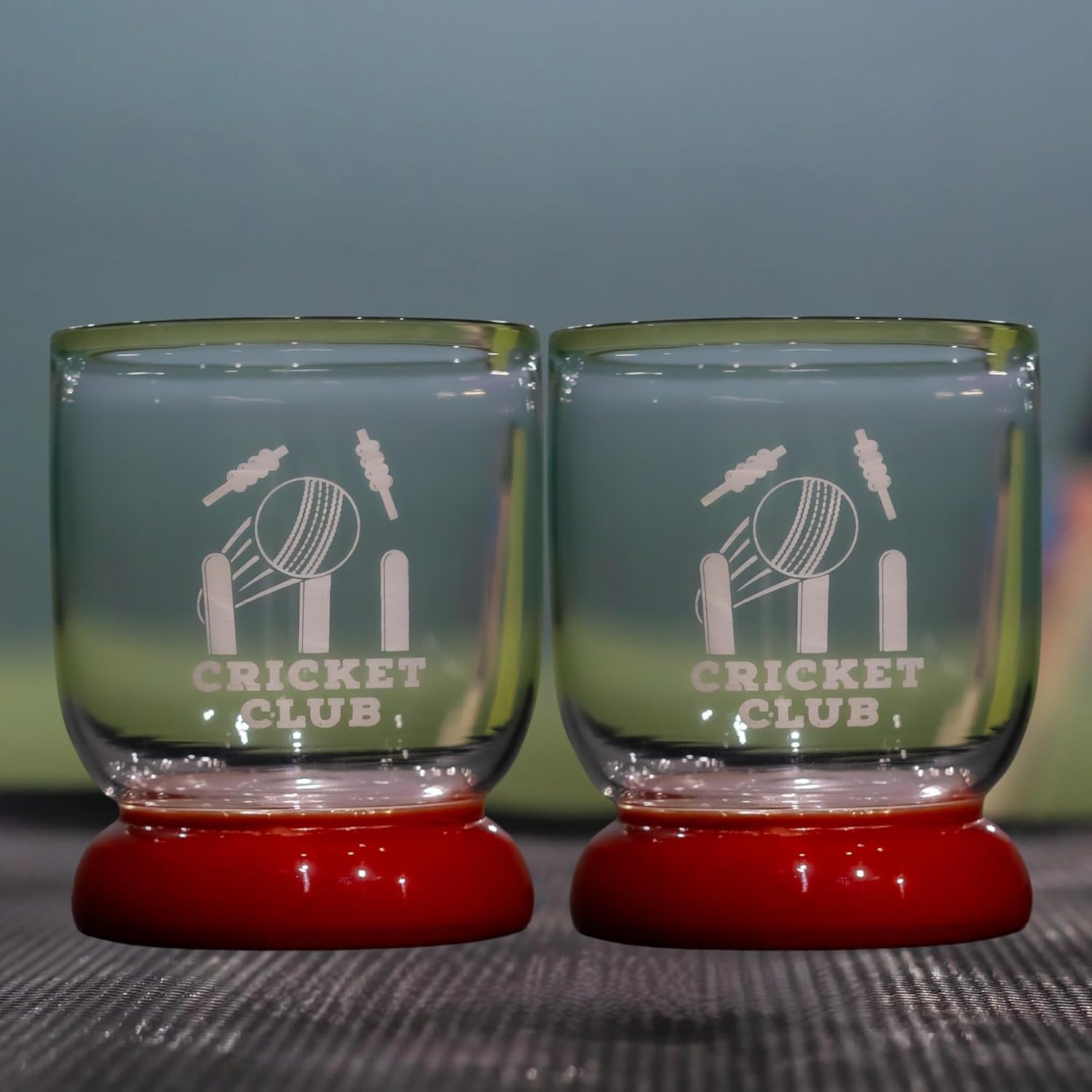 Borotech Cricket Club Designer Glass with Colored Base, 300 ml Capacity, Engraved Cricket Theme, Transparent Body, Drinkware for Sports Enthusiasts - BorotechPinkB0GFWGLCYLBorotech