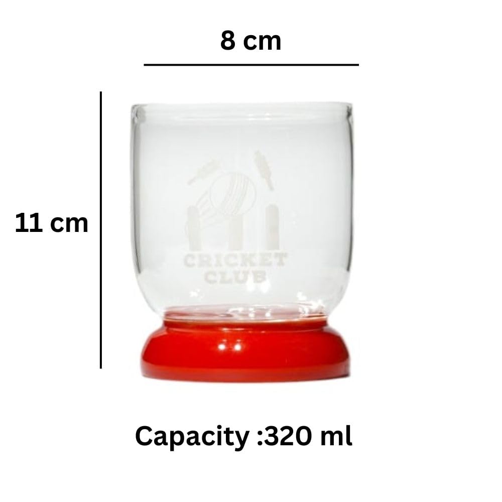 Borotech Cricket Club Designer Glass with Colored Base, 300 ml Capacity, Engraved Cricket Theme, Transparent Body, Drinkware for Sports Enthusiasts - BorotechPinkB0GFWGLCYLBorotech