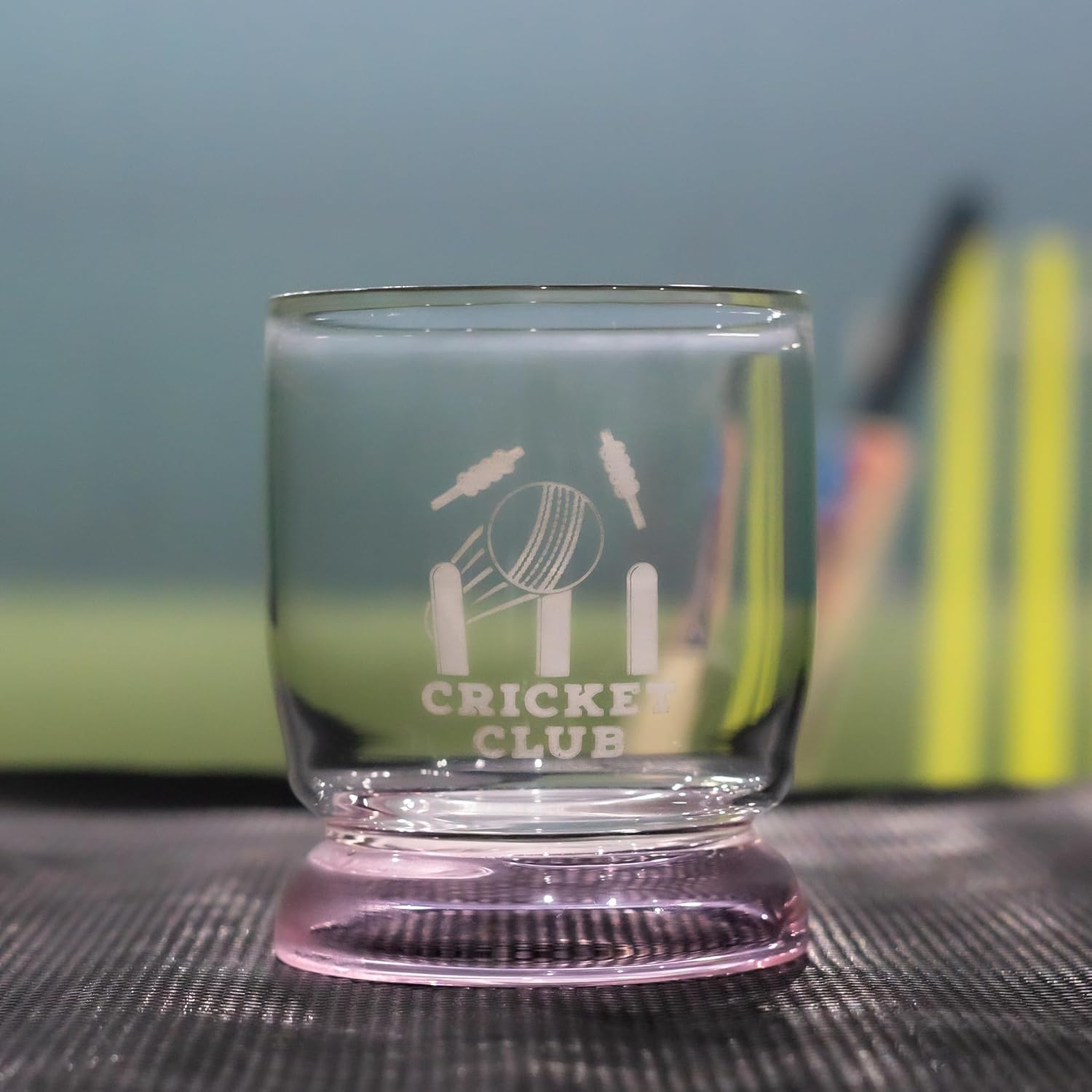Borotech Cricket Club Designer Glass with Colored Base, 300 ml Capacity, Engraved Cricket Theme, Transparent Body, Drinkware for Sports Enthusiasts - BorotechPinkB0GFWGLCYLBorotech