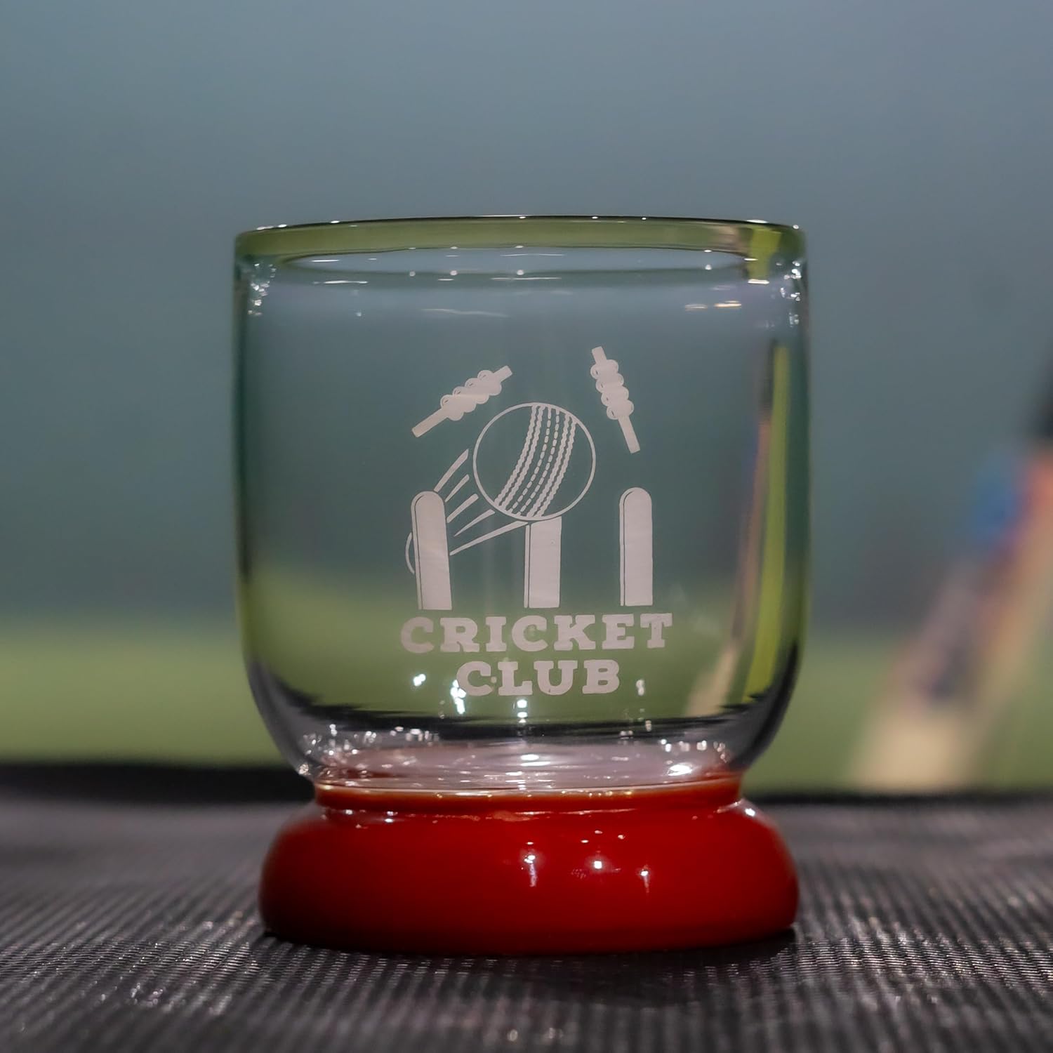 Borotech Cricket Club Designer Glass with Colored Base, 300 ml Capacity, Engraved Cricket Theme, Transparent Body, Drinkware for Sports Enthusiasts - BorotechPinkB0GFWGLCYLBorotech
