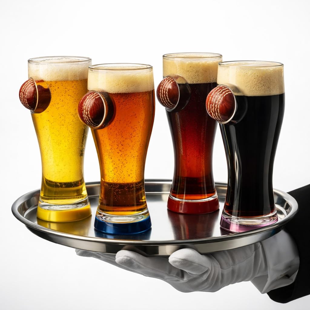 Borotech Cricket Series Borosilicate Hand Blown Beer Glass with Real Leather Cricket Ball, 450 ml Capacity, Real Leather mini Ball detatchable Style (Blue) - BorotechPinkB0GFNFGWHXBorotech