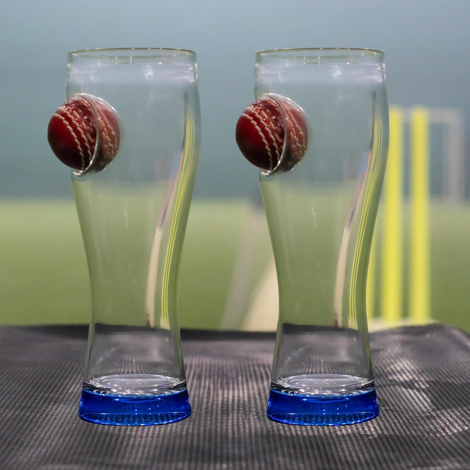 Borotech Cricket Series Borosilicate Hand Blown Beer Glass with Real Leather Cricket Ball, 450 ml Capacity, Real Leather mini Ball detatchable Style (Blue) - BorotechBlueB0GFN4BPJVBorotech