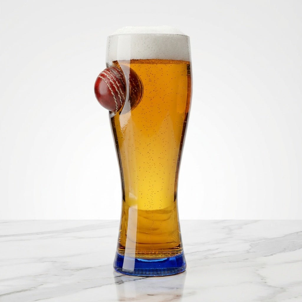 Borotech Cricket Series Borosilicate Hand Blown Beer Glass with Real Leather Cricket Ball, 450 ml Capacity, Real Leather mini Ball detatchable Style (Blue) - BorotechBlueB0GFN4BPJVBorotech