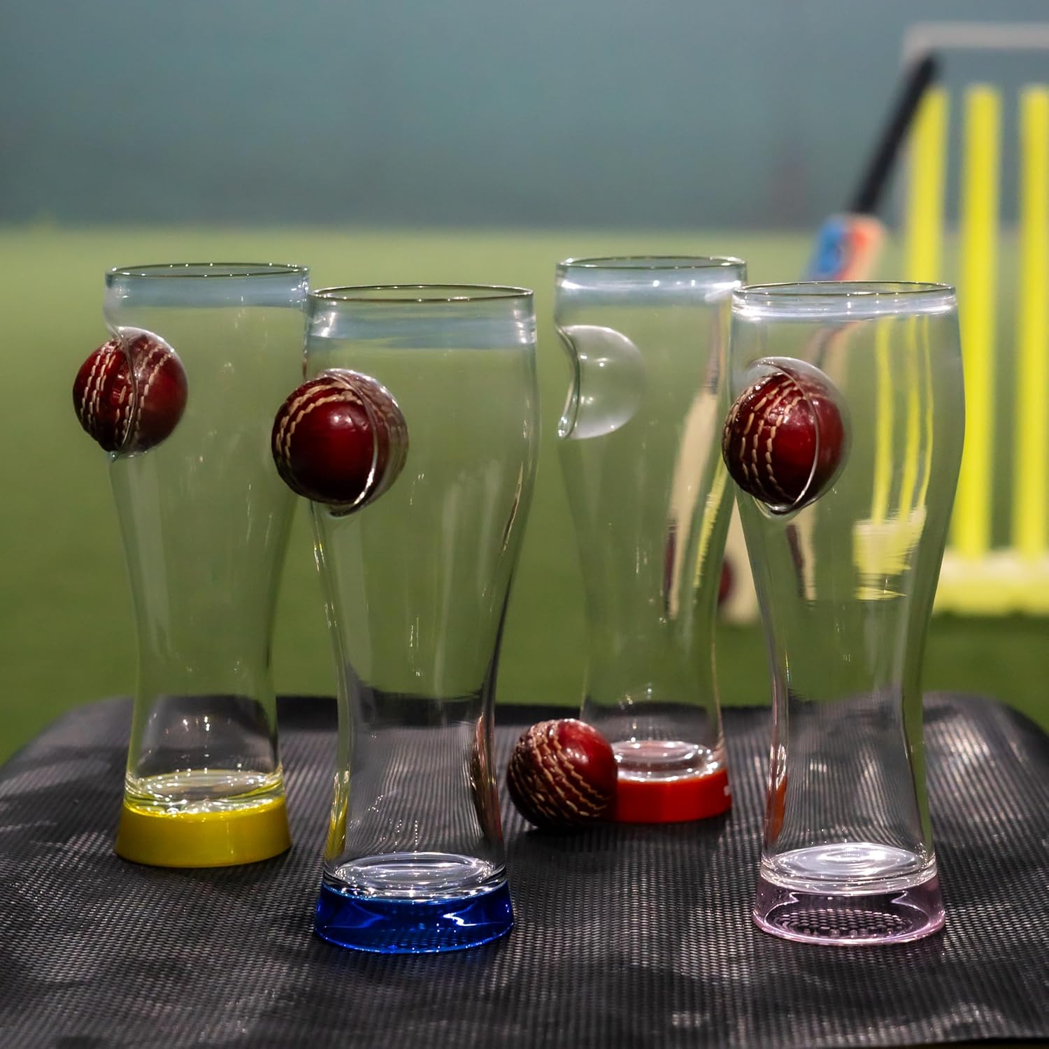 Borotech Cricket Series Borosilicate Hand Blown Beer Glass with Real Leather Cricket Ball, 450 ml Capacity, Real Leather mini Ball detatchable Style (Blue) - BorotechBlueB0GFN4BPJVBorotech