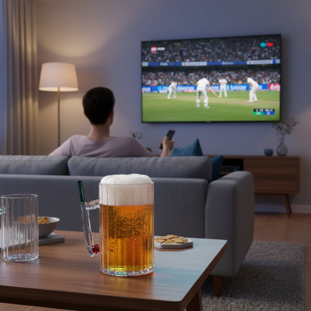 Borotech Cricket Series Handmade Beer Mug with Bat, Wicket & Ball Design, Borosilicate Clear Glass, 350 ml | Cricket Fan Gift for IPL & T20 Season - BorotechBorotech