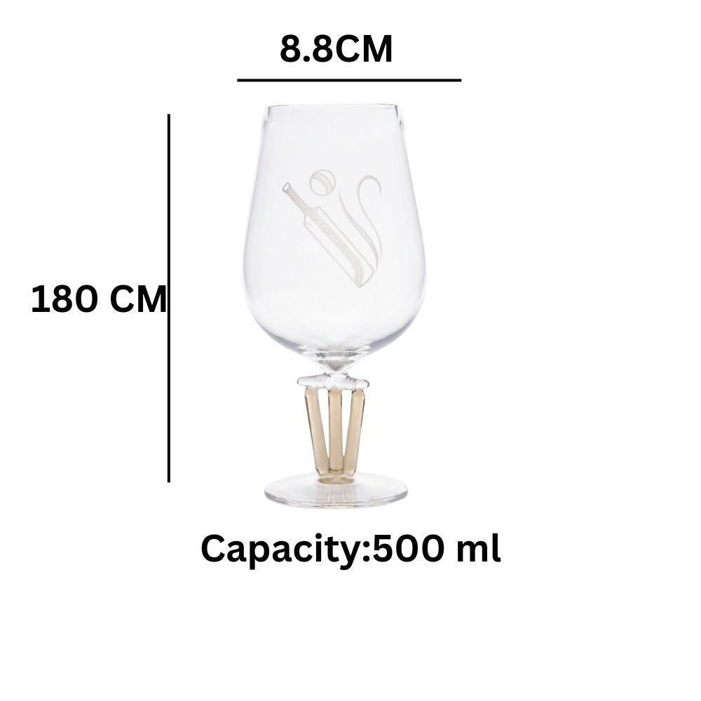 Borotech Cricket Themed Beer Glass with Wickets Base and Bells, Hand Blown Borosilicate Glass, Clear,500ml, Tulip Shape, Sports Collectible - BorotechBorotech