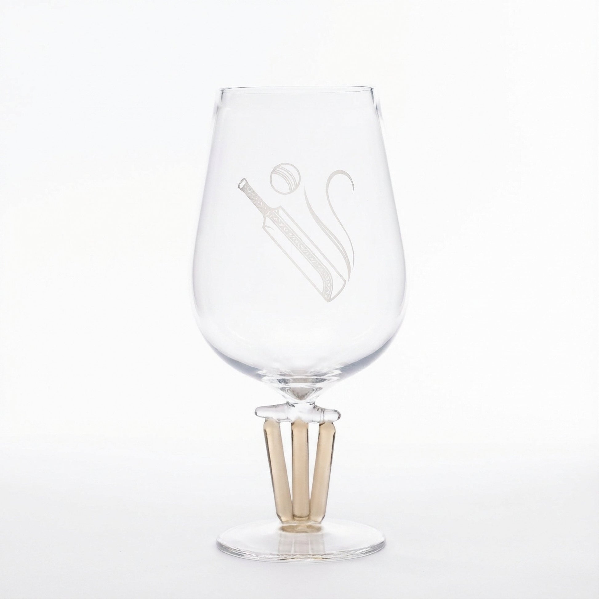 Borotech Cricket Themed Beer Glass with Wickets Base and Bells, Hand Blown Borosilicate Glass, Clear,500ml, Tulip Shape, Sports Collectible - BorotechBorotech