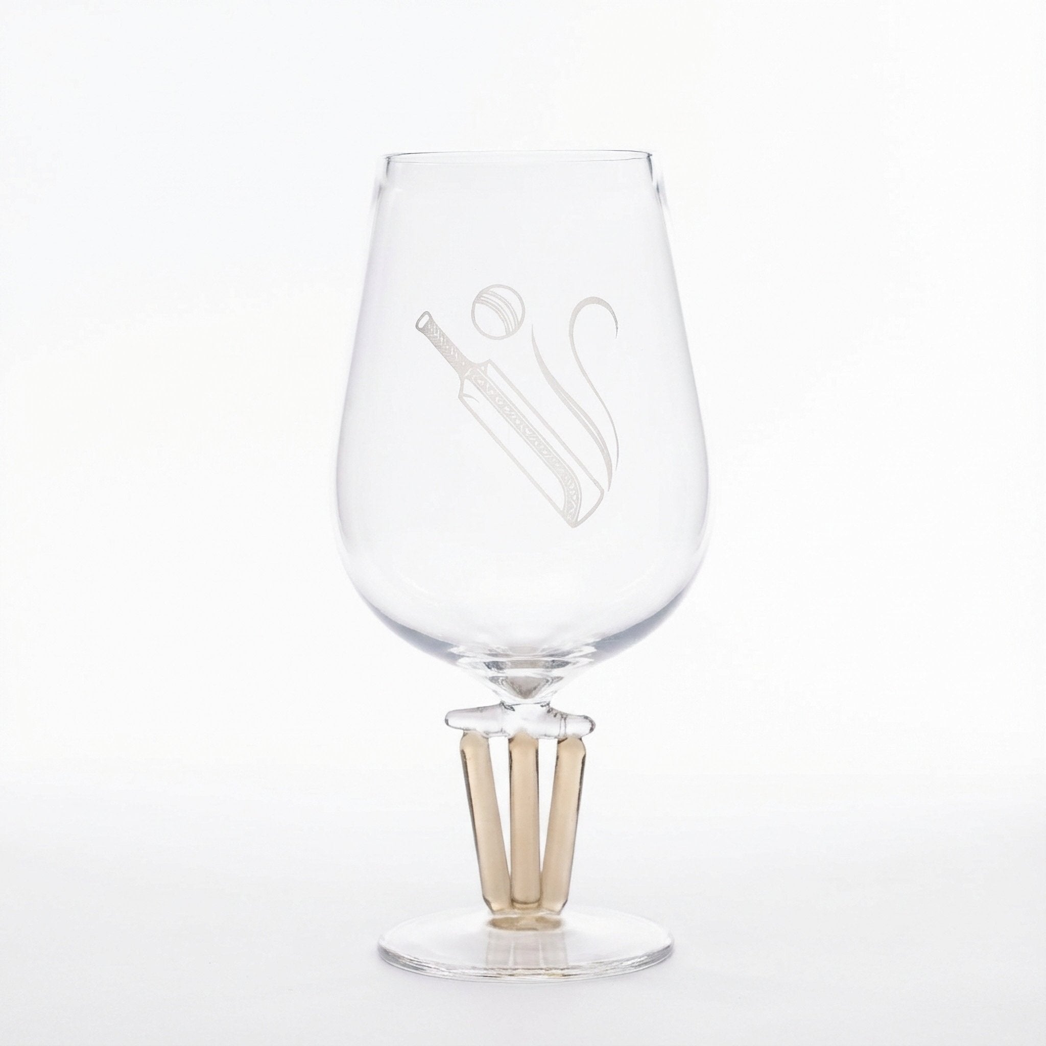 Borotech Cricket Themed Beer Glass with Wickets Base and Bells, Hand Blown Borosilicate Glass, Clear,500ml, Tulip Shape, Sports Collectible - BorotechBorotech