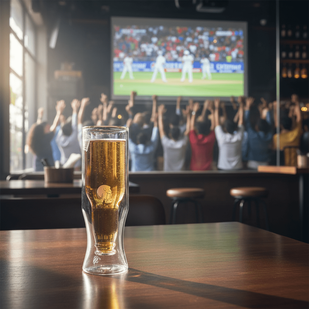 Borotech Double Wall Inverted Beer Bottle Glass, 350 ml | Cricket Engraved Clear Drinkware, 21 cm Height | Match Day Glass for IPL, T20 & World Cup Fans - Borotechdouble wallBorotechdouble wall