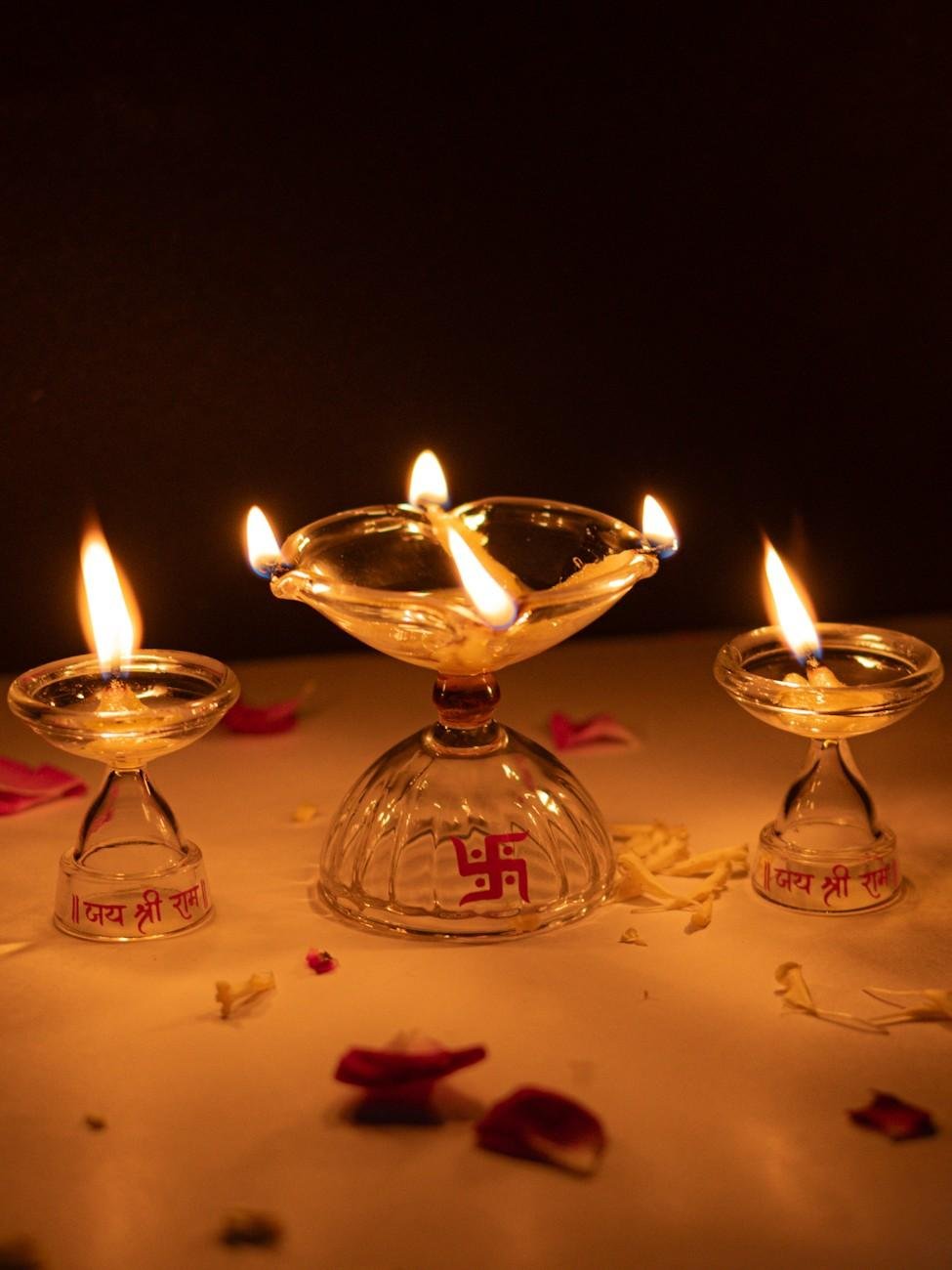 Borotech Glass Diyas – 3 Pc Set for Pooja & Festive Home Decor - BorotechGD - CLEAR - COMBO - 3PCBorotech