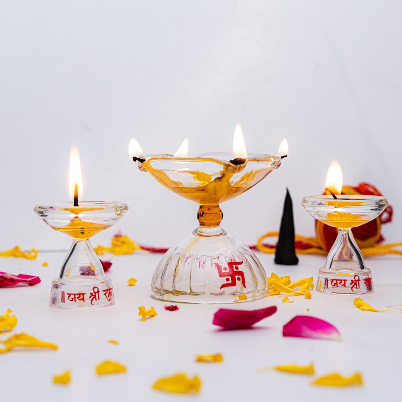 Borotech Glass Diyas – 3 Pc Set for Pooja & Festive Home Decor - BorotechGD - CLEAR - COMBO - 3PCBorotech