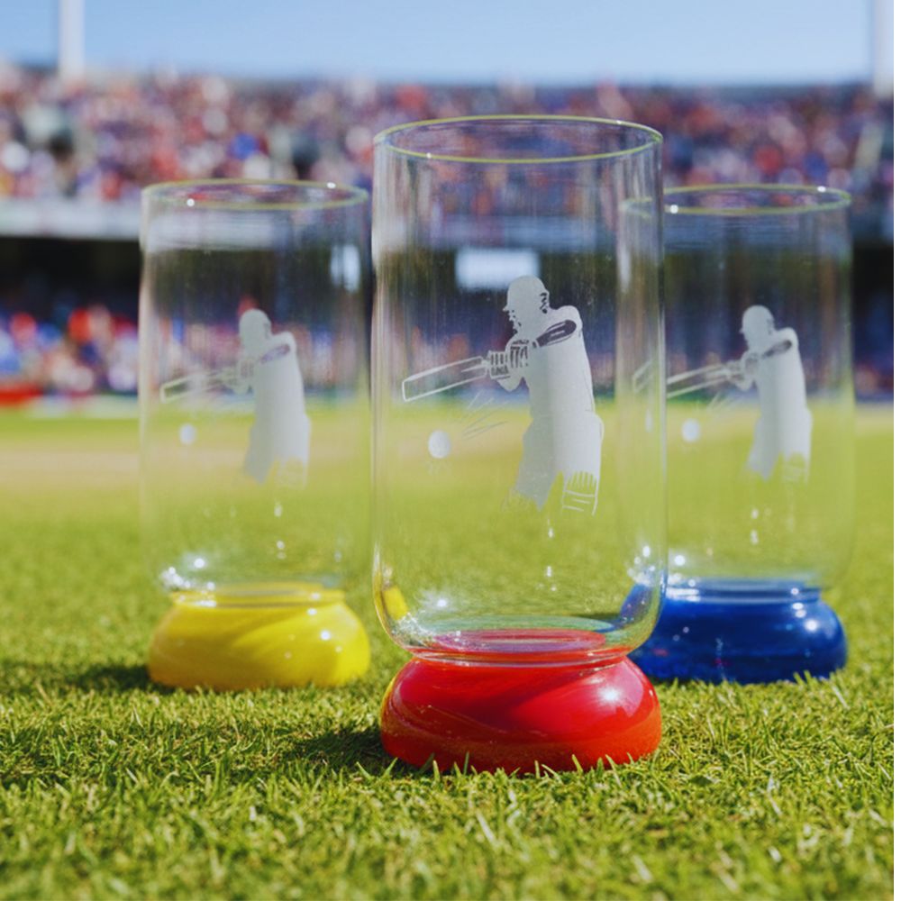 Borotech Glass Juice Tumbler with Matching Cricket Team Color, Transparent, 350ml Hand Made Borosilicate Glass worldcup and ipl Fever Fan Collection - BorotechYellowBorotech