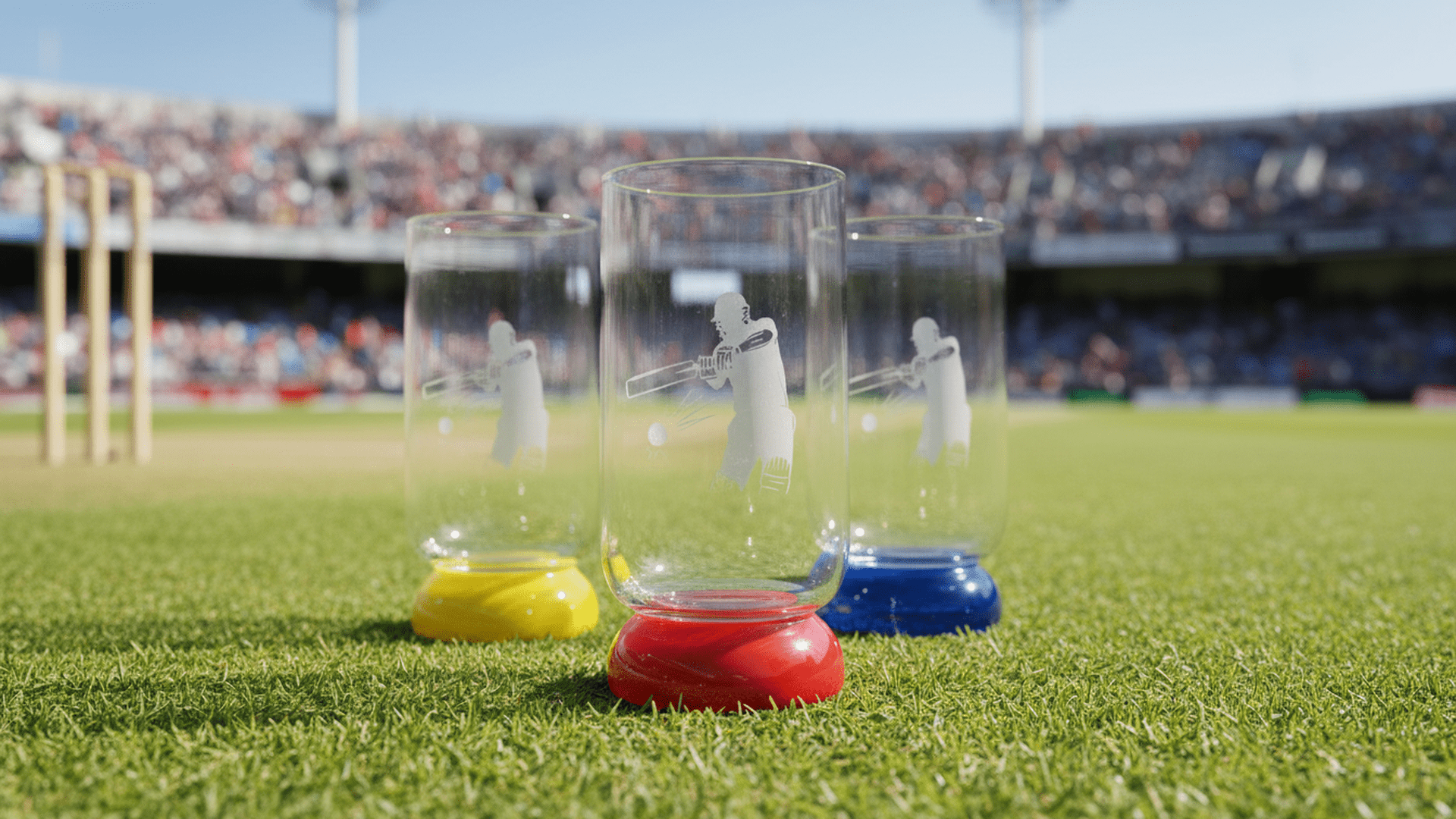 Borotech Glass Juice Tumbler with Matching Cricket Team Color, Transparent, 350ml Hand Made Borosilicate Glass worldcup and ipl Fever Fan Collection - BorotechYellowBorotech