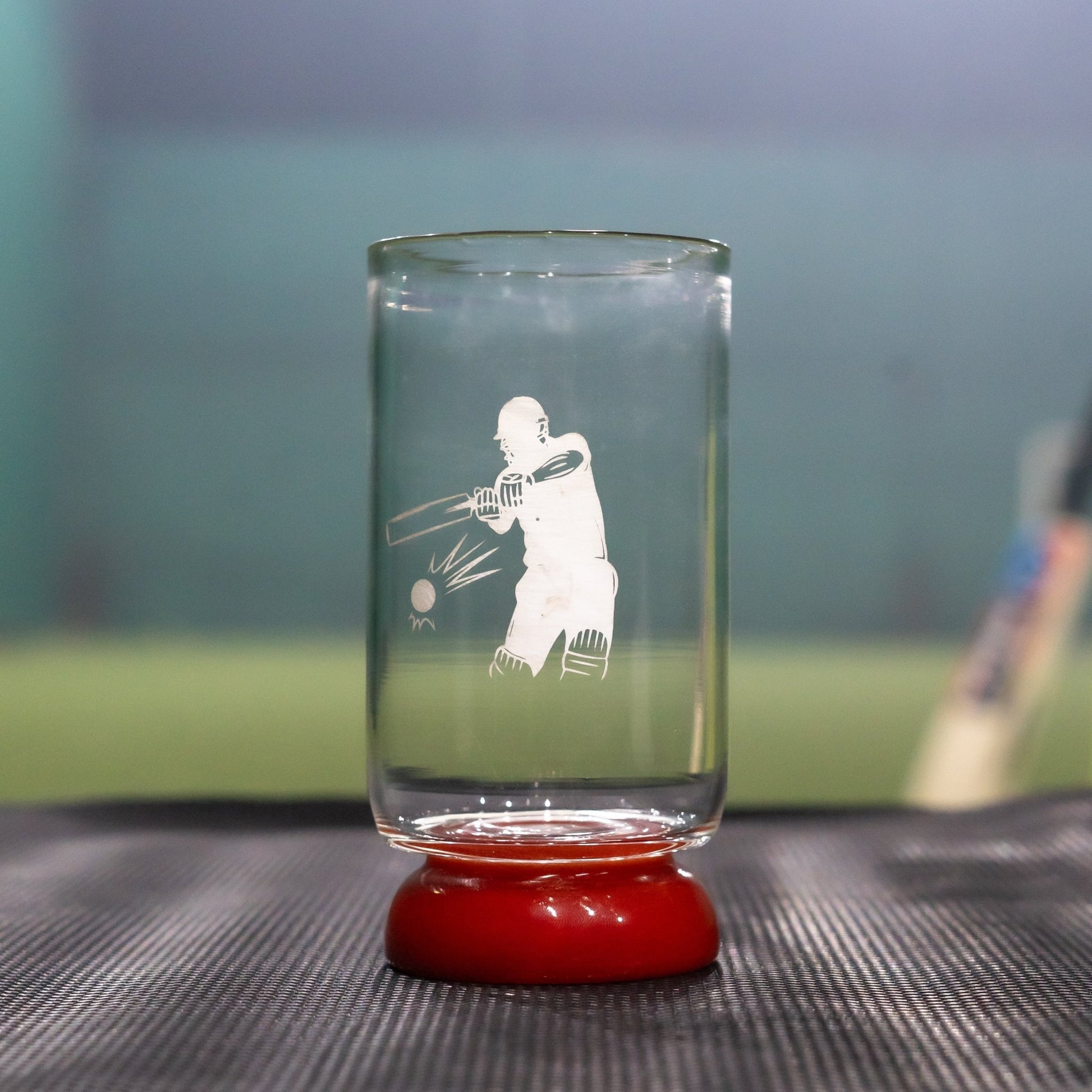Borotech Glass Juice Tumbler with Matching Cricket Team Color, Transparent, 350ml Hand Made Borosilicate Glass worldcup and ipl Fever Fan Collection - BorotechRedBorotech