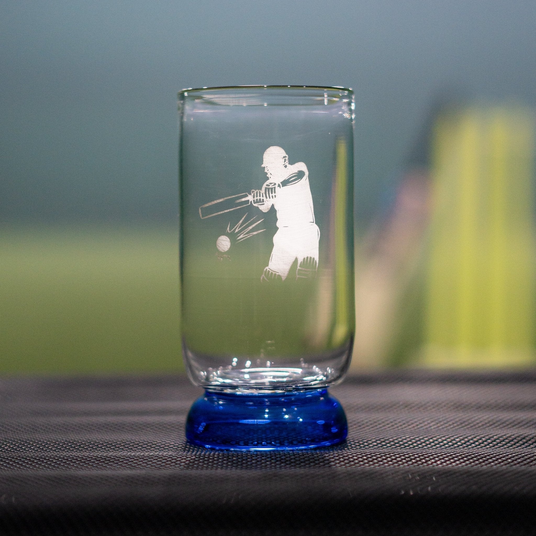 Borotech Glass Juice Tumbler with Matching Cricket Team Color, Transparent, 350ml Hand Made Borosilicate Glass worldcup and ipl Fever Fan Collection - BorotechBlueBorotech