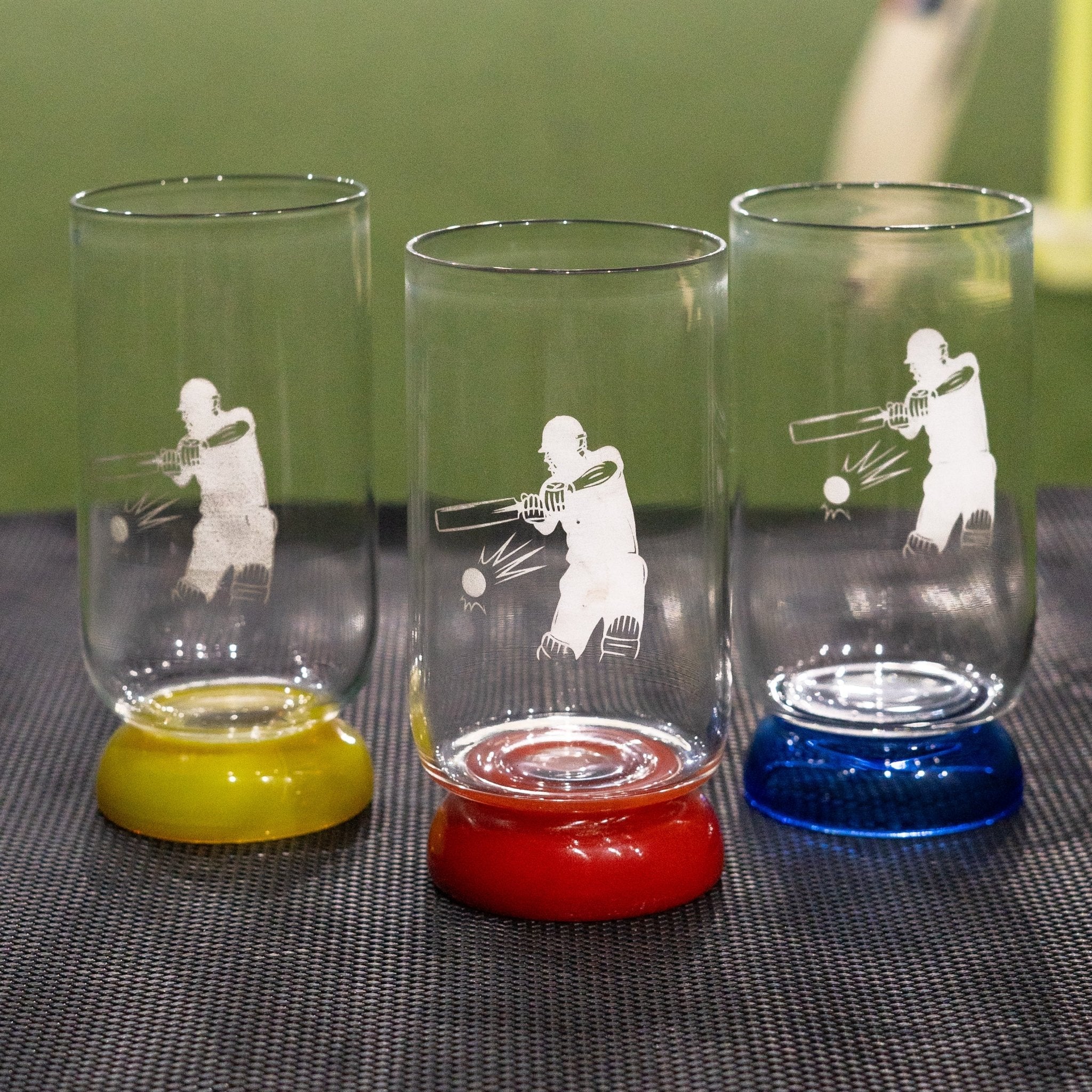 Borotech Glass Juice Tumbler with Matching Cricket Team Color, Transparent, 350ml Hand Made Borosilicate Glass worldcup and ipl Fever Fan Collection - BorotechBlueBorotech