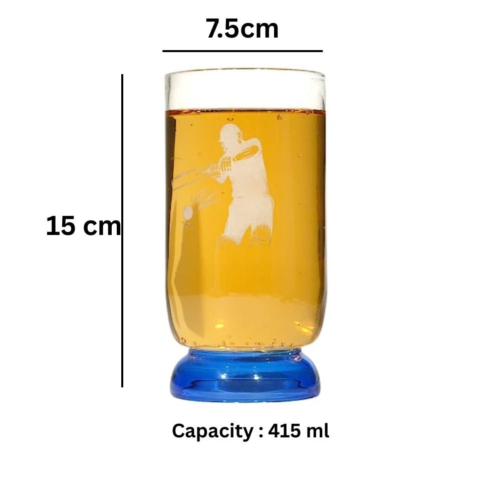 Borotech Glass Juice Tumbler with Matching Cricket Team Color, Transparent, 350ml Hand Made Borosilicate Glass worldcup and ipl Fever Fan Collection - BorotechYellowBorotech