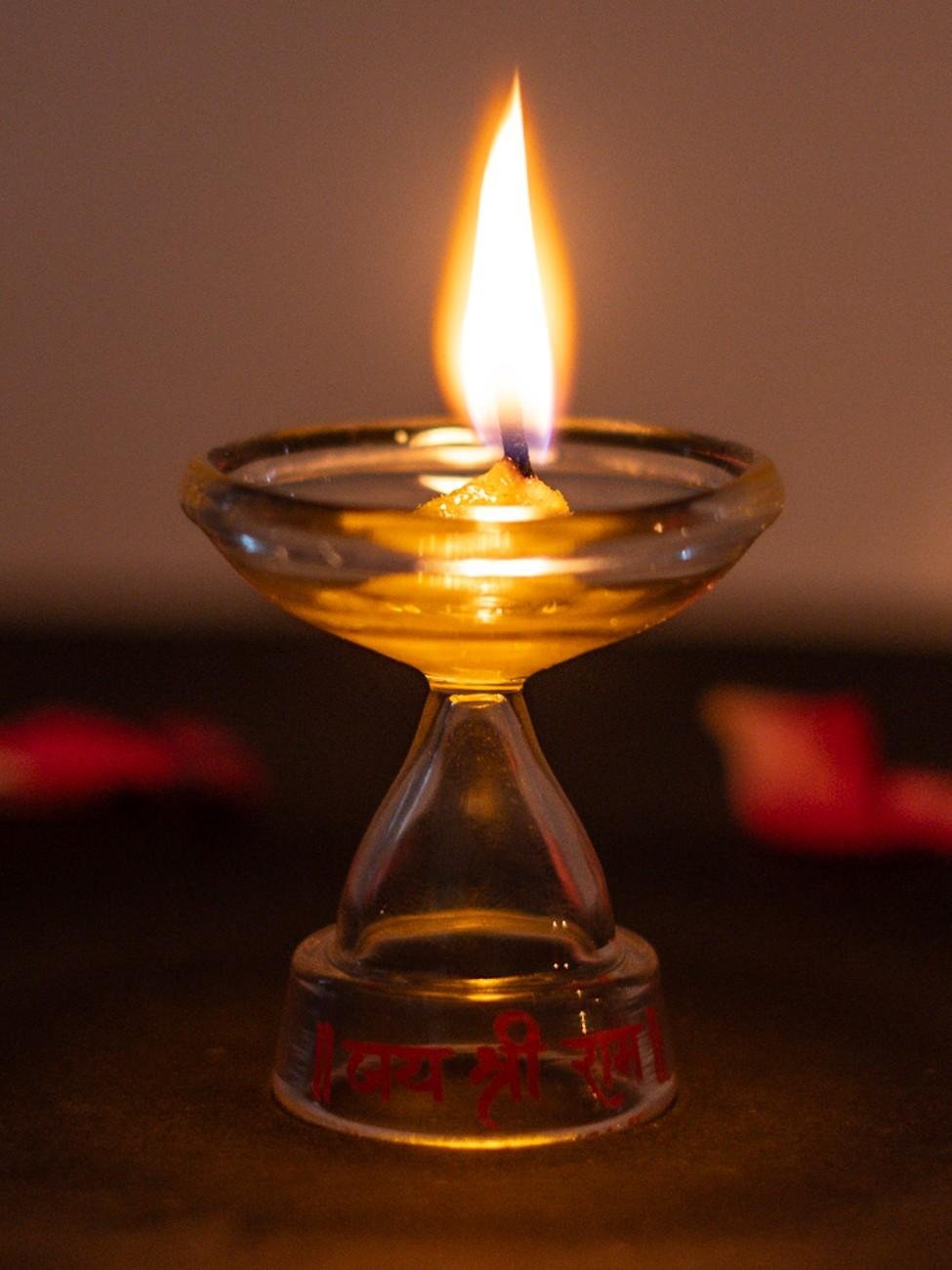 Borotech Glass Pedestal Diyas – Handmade Jai Shri Ram Oil Lamps Set - BorotechSet of 11Borotech