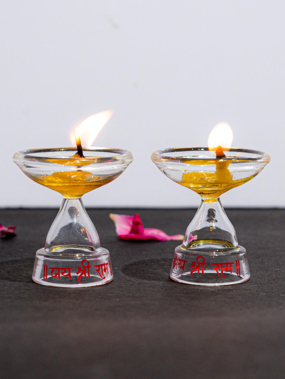 Borotech Glass Pedestal Diyas – Handmade Jai Shri Ram Oil Lamps Set - BorotechSet of 11Borotech