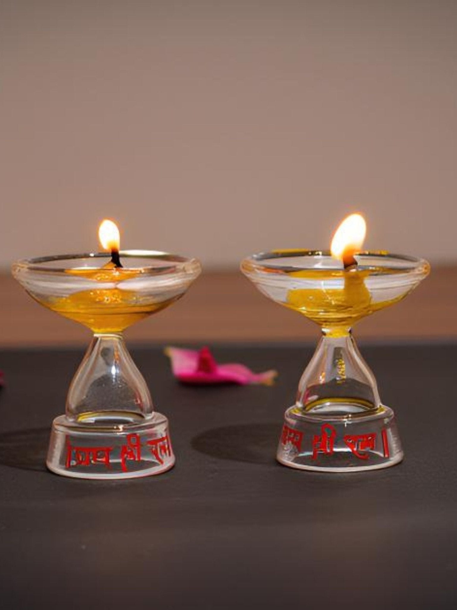Borotech Glass Pedestal Diyas – Handmade Jai Shri Ram Oil Lamps Set - BorotechSet of 5Borotech