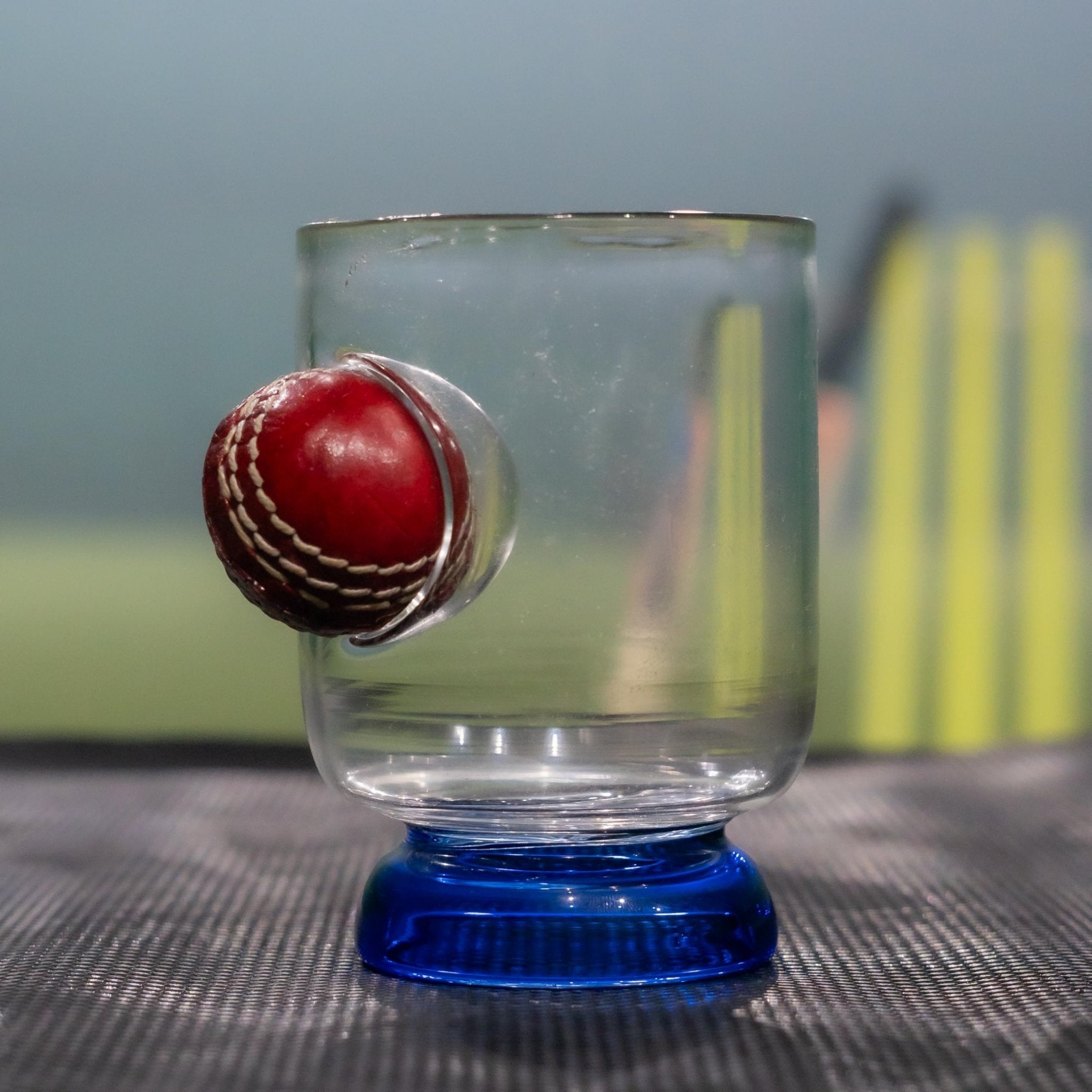 Borotech Handcrafted Whiskey Glass with Leather Cricket Ball Display, Borosilicate Glass, Blue Base, Team Support Collectible (Blue) - BorotechPinkB0GFN9XWZRBorotech