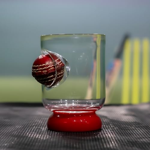 Borotech Handcrafted Whiskey Glass with Leather Cricket Ball Display, Borosilicate Glass, Blue Base, Team Support Collectible (Blue) - BorotechRedB0GFMQKZ44Borotech