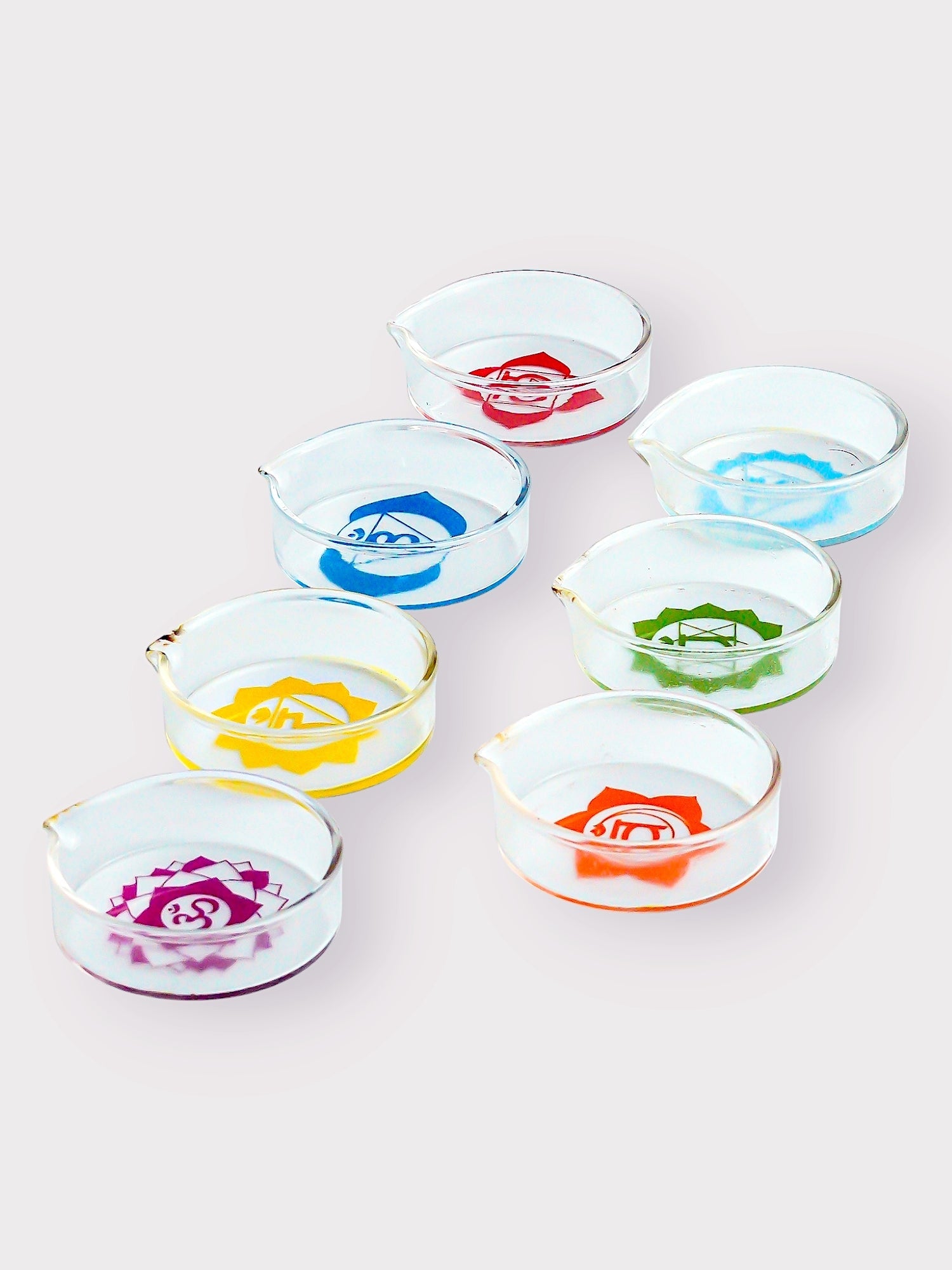 Borotech Printed Glass Diyas – 7 Pc Set for Festive & Pooja Decor - BorotechGD - CLEAR - 07Borotechdiya