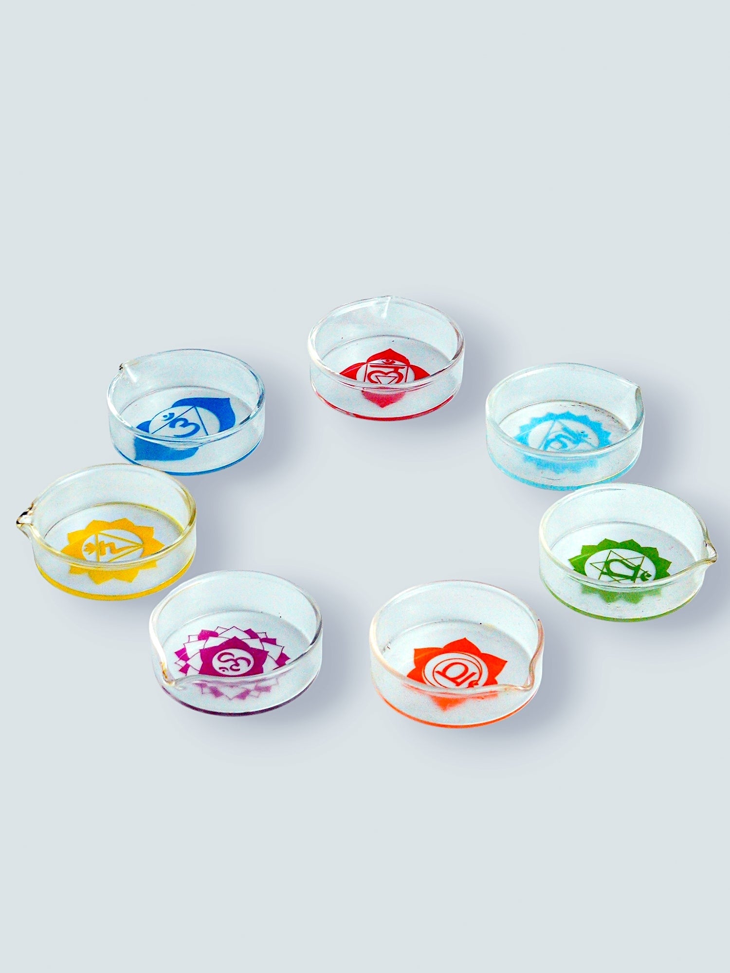 Borotech Printed Glass Diyas – 7 Pc Set for Festive & Pooja Decor - BorotechGD - CLEAR - 07Borotechdiya