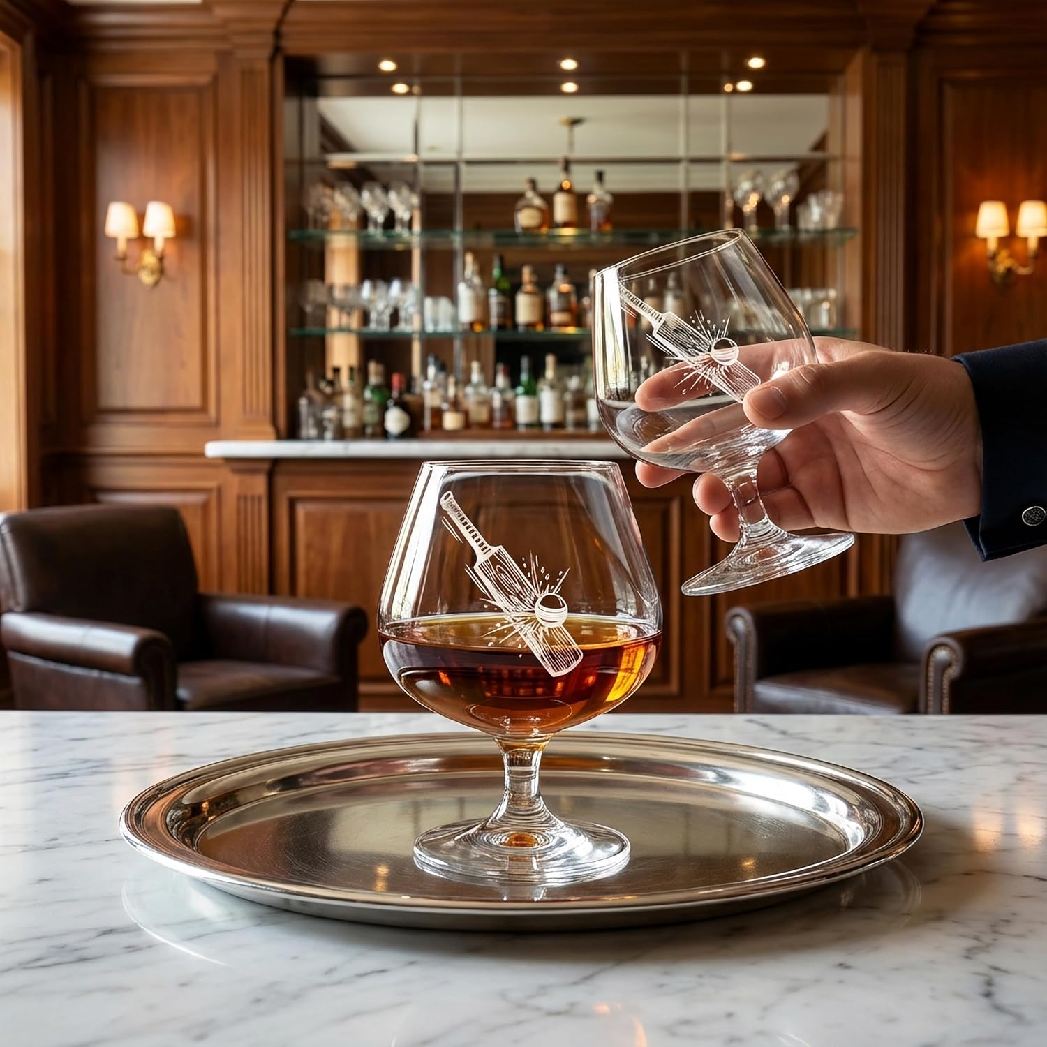 Borotech Whiskey Brandy Glass with Cricket Theme Engraving, Hand Blown Borosilicate Glass, 350ml, Transparent, - BorotechB0GFVRPRNMBorotech